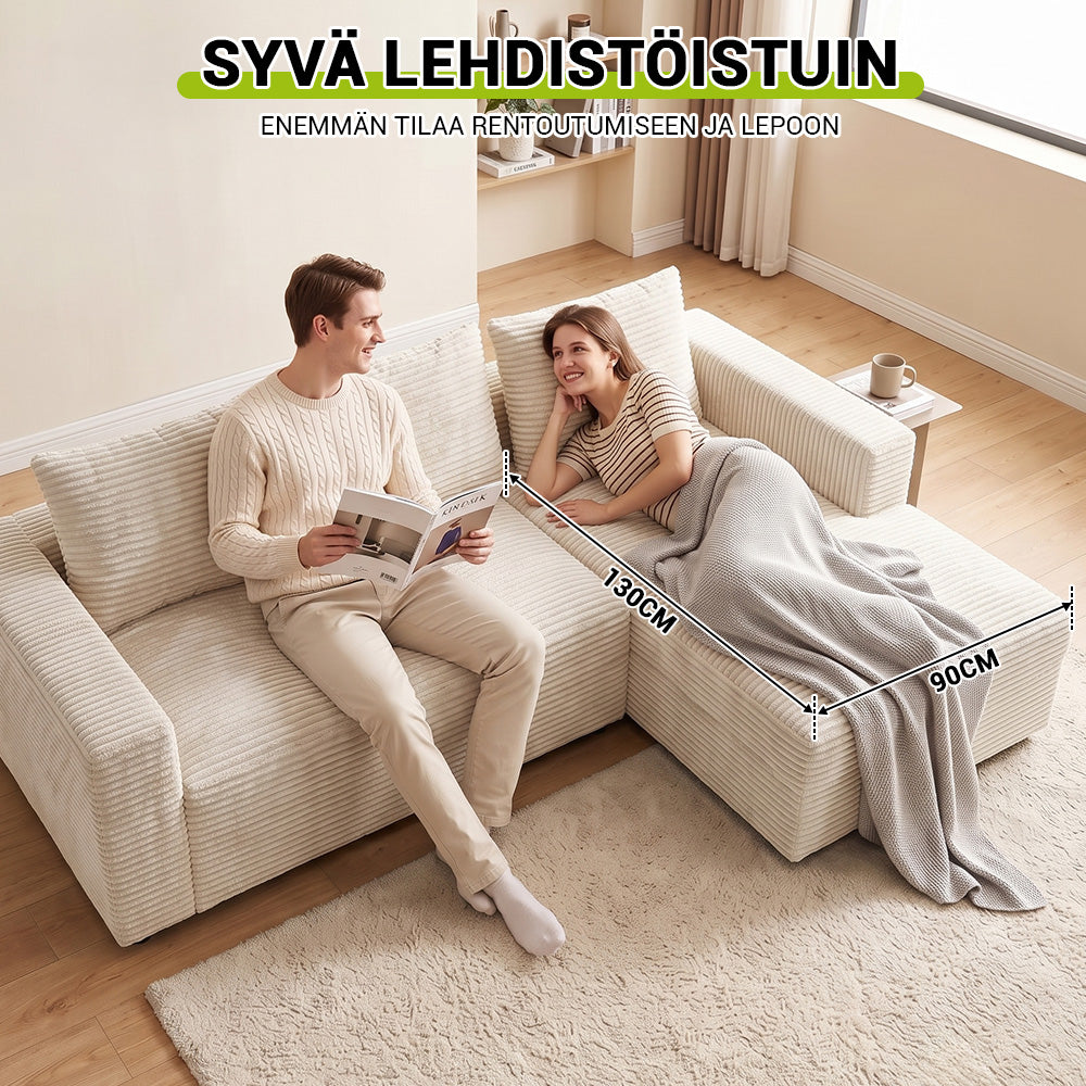 L-Muotoinen Rungoton Modulaarinen Vakosamettinen Kulmasohva Divaanilla, Ei Vaadi Kokoamista