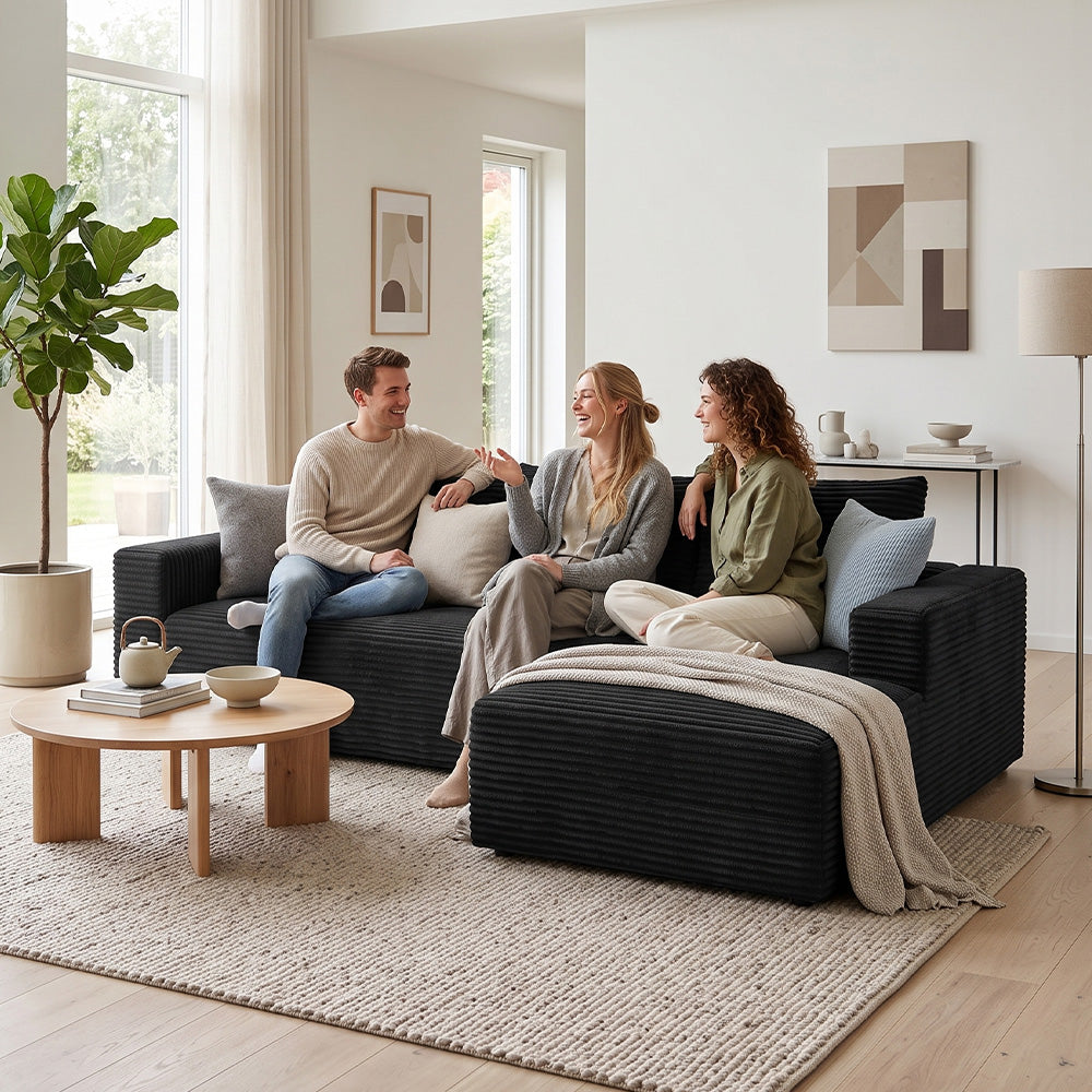 L-Muotoinen Rungoton Modulaarinen Vakosamettinen Kulmasohva Divaanilla, Ei Vaadi Kokoamista