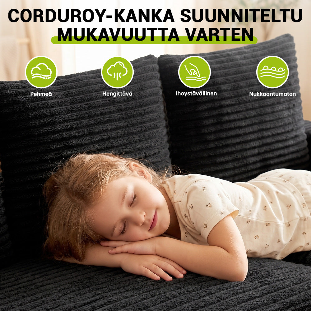 L-Muotoinen Rungoton Modulaarinen Vakosamettinen Kulmasohva Divaanilla, Ei Vaadi Kokoamista