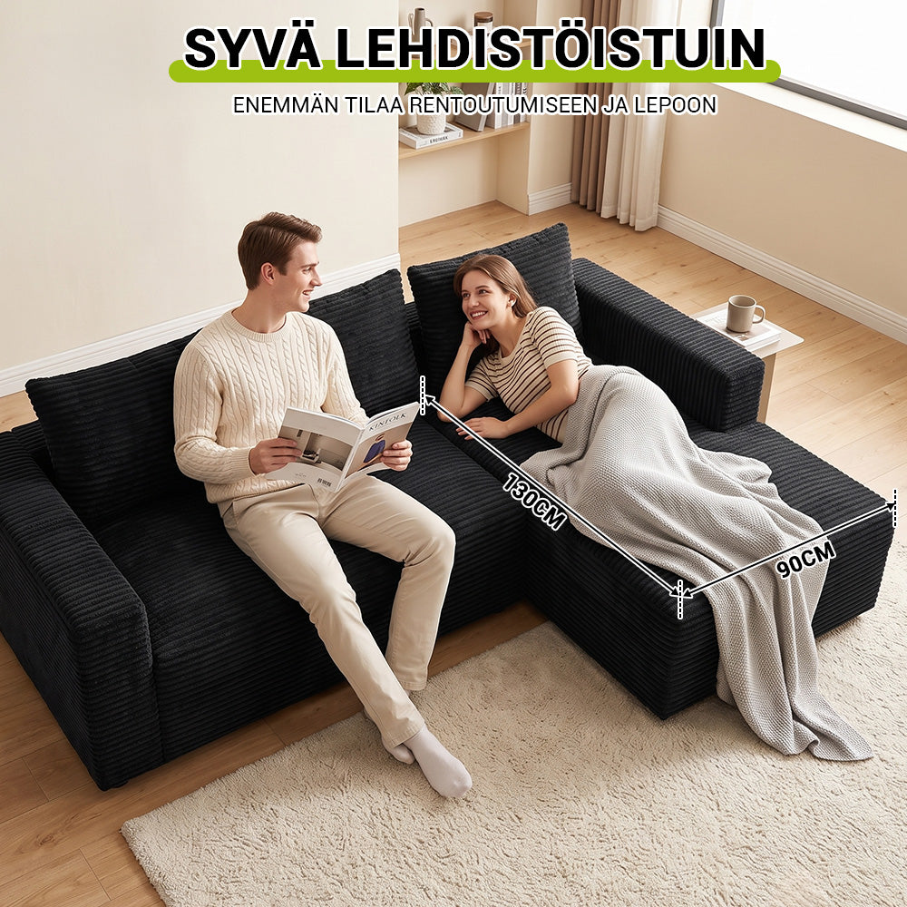 L-Muotoinen Rungoton Modulaarinen Vakosamettinen Kulmasohva Divaanilla, Ei Vaadi Kokoamista