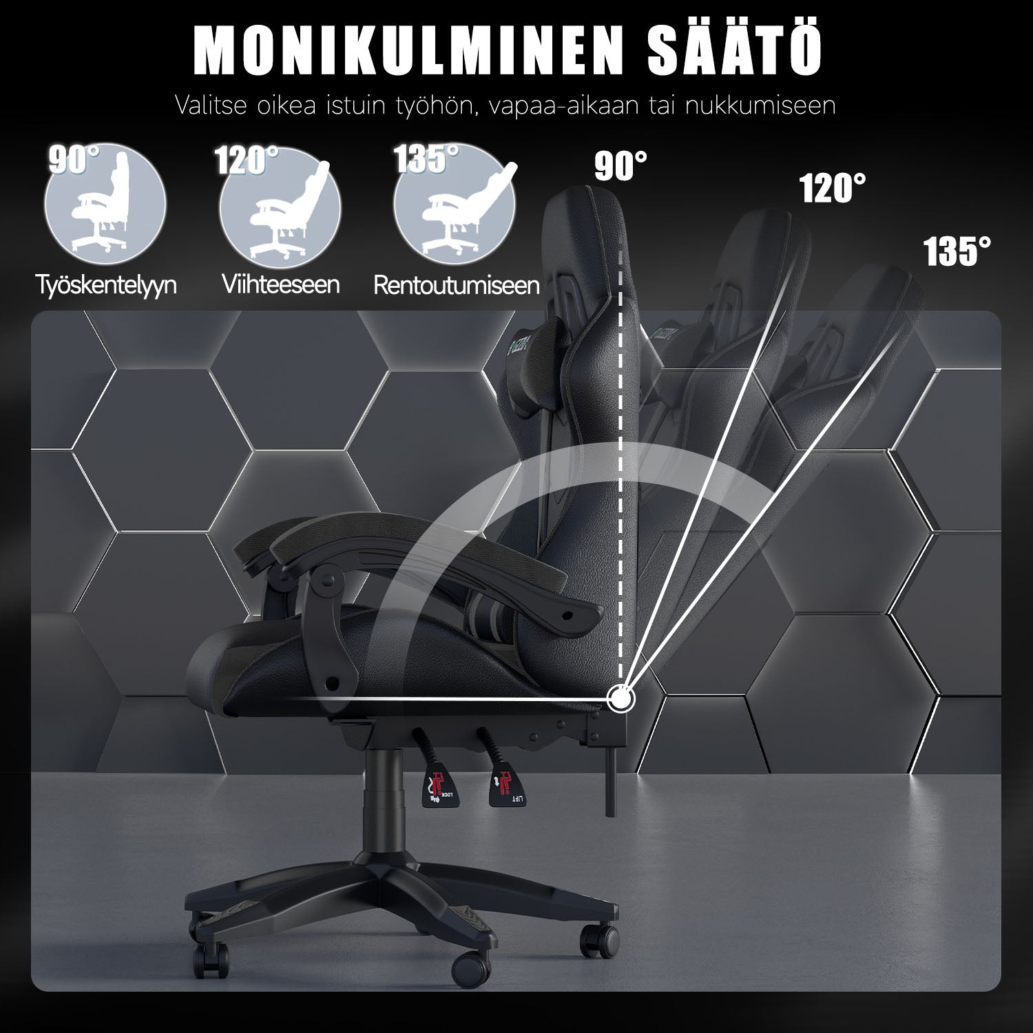 Pelituoli, Ergonominen Muotoilu, Niskatuki ja Ristiselän Tyyny, Pyörivä Kotitoimiston PU-nahkainen Tuoli