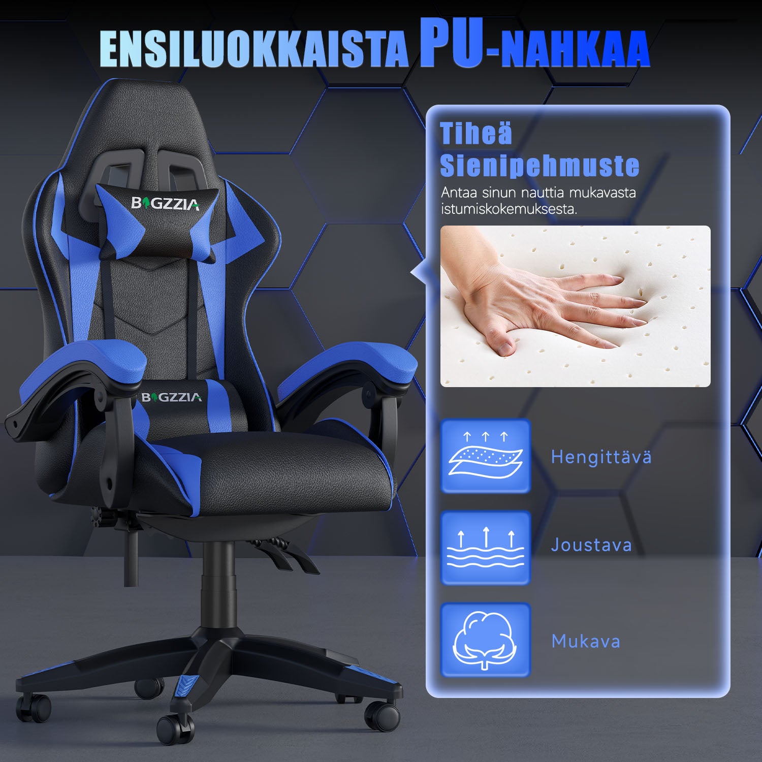 Pelituoli, Ergonominen Muotoilu, Niskatuki ja Ristiselän Tyyny, Pyörivä Kotitoimiston PU-nahkainen Tuoli