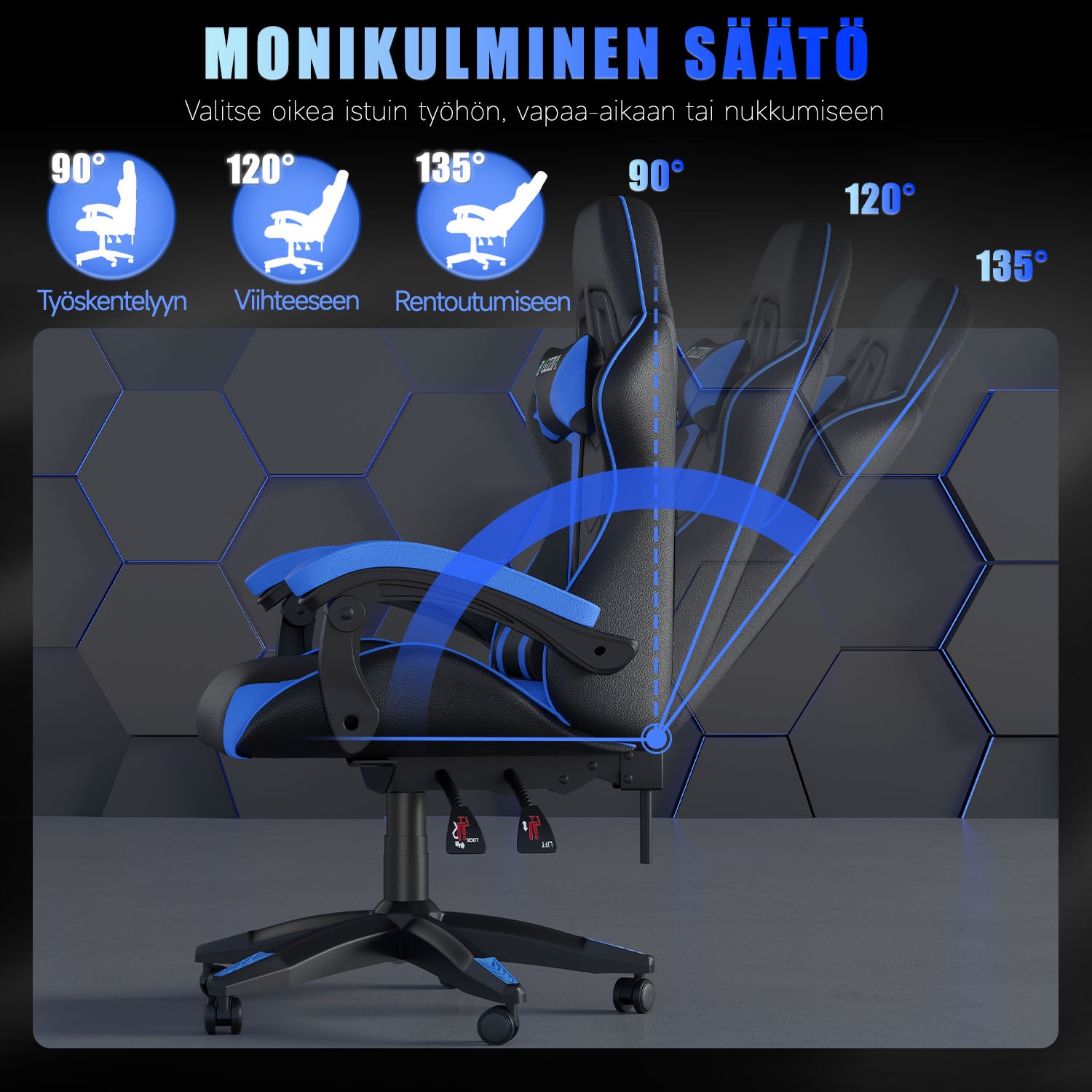 Pelituoli, Ergonominen Muotoilu, Niskatuki ja Ristiselän Tyyny, Pyörivä Kotitoimiston PU-nahkainen Tuoli