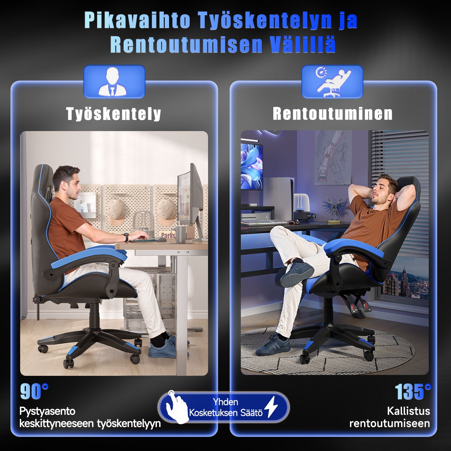 Pelituoli, Ergonominen Muotoilu, Niskatuki ja Ristiselän Tyyny, Pyörivä Kotitoimiston PU-nahkainen Tuoli