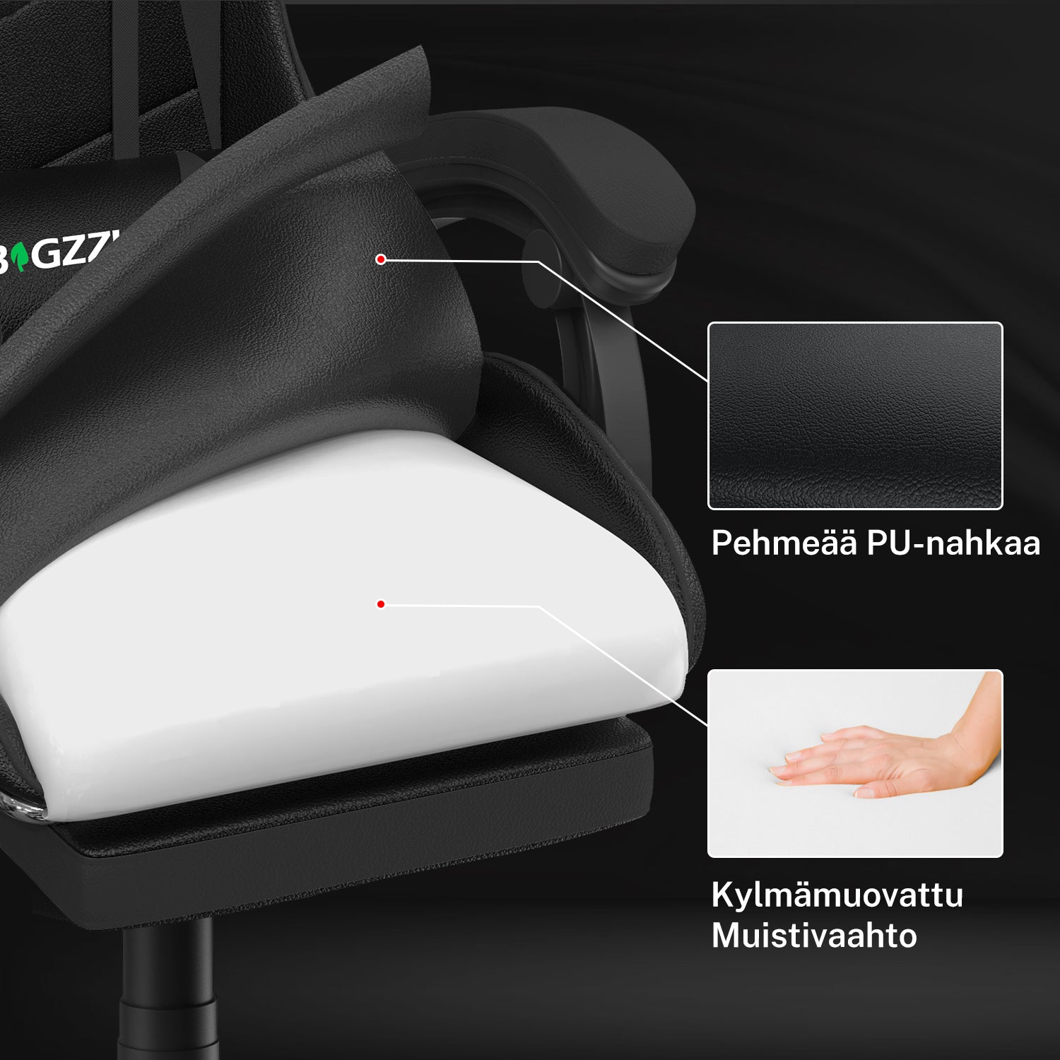 Ergonominen Pelituoli, 155° Kallistuva Pyörivä Tuoli Niskatuella, Ristiselän Tuki, PU-nahkainen Toimistotuoli