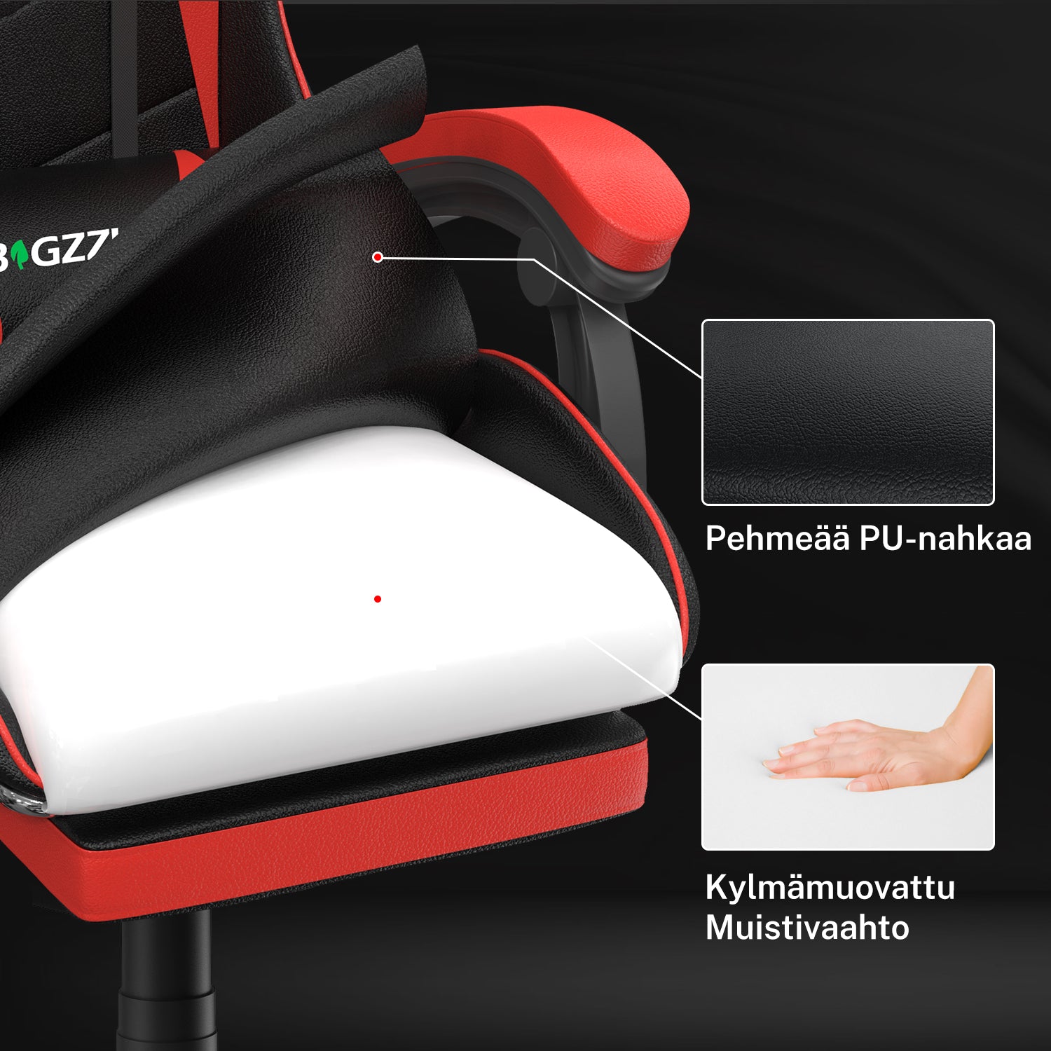 Ergonominen Pelituoli, 155° Kallistuva Pyörivä Tuoli Niskatuella, Ristiselän Tuki, PU-nahkainen Toimistotuoli