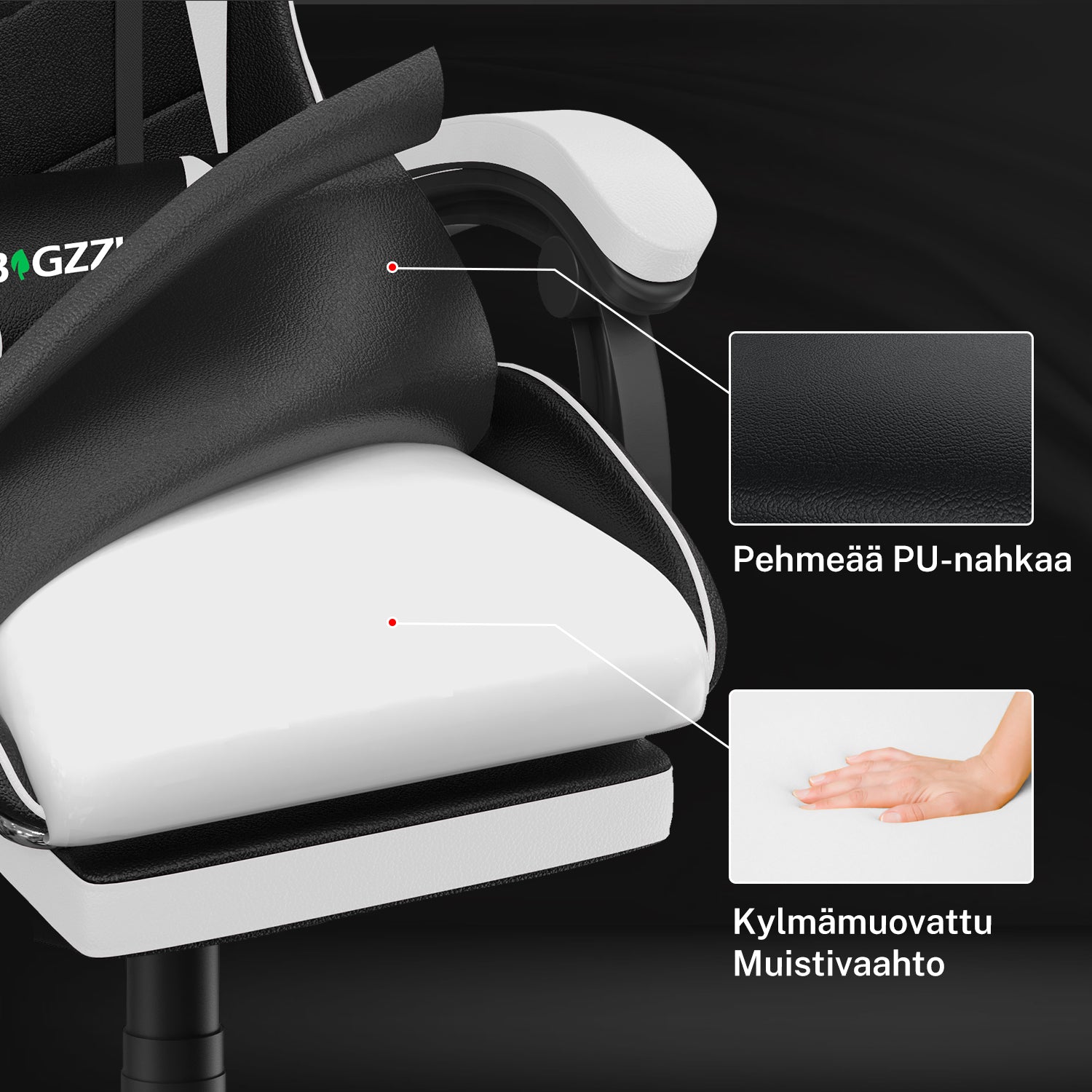 Ergonominen Pelituoli, 155° Kallistuva Pyörivä Tuoli Niskatuella, Ristiselän Tuki, PU-nahkainen Toimistotuoli