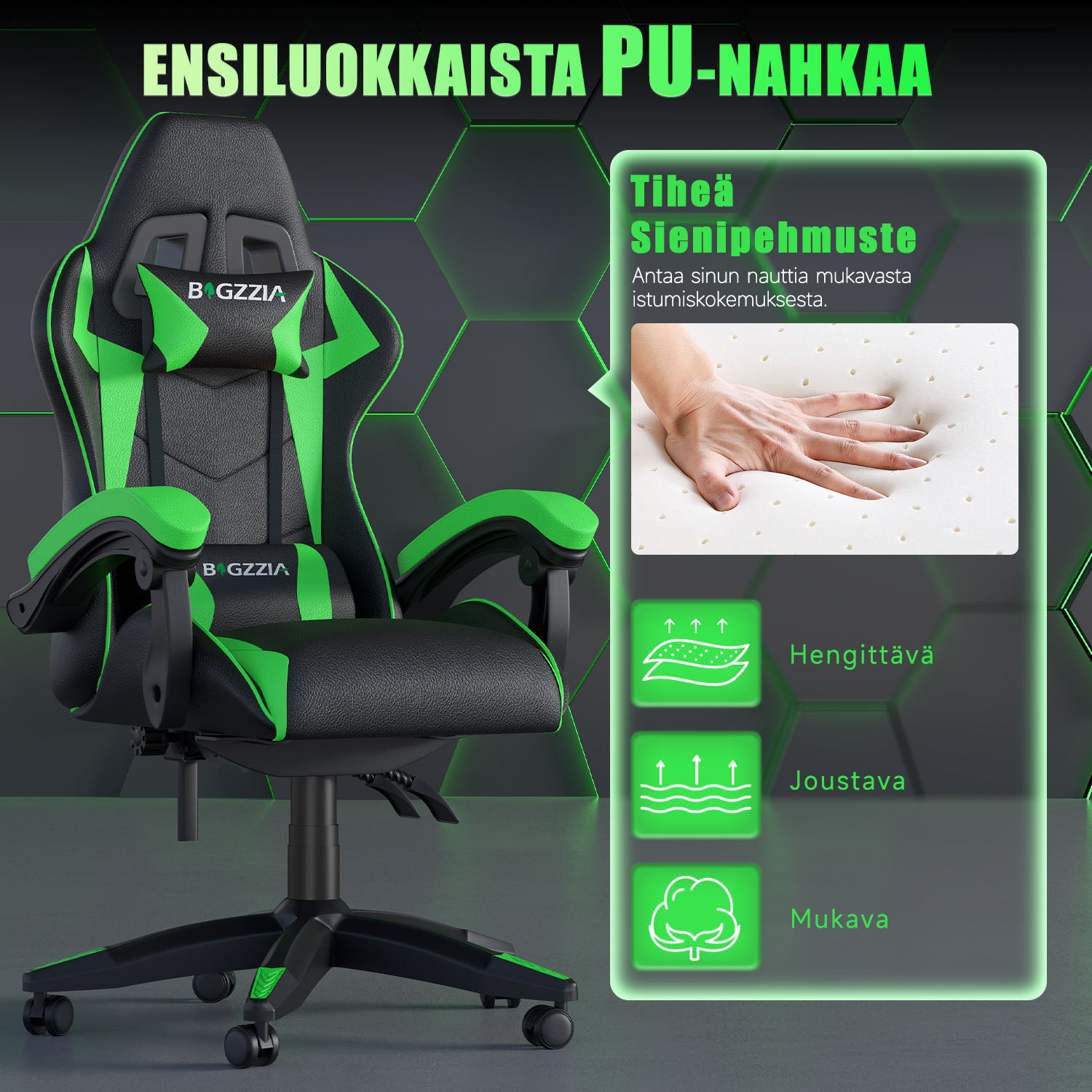Pelituoli, Ergonominen Muotoilu, Niskatuki ja Ristiselän Tyyny, Pyörivä Kotitoimiston PU-nahkainen Tuoli