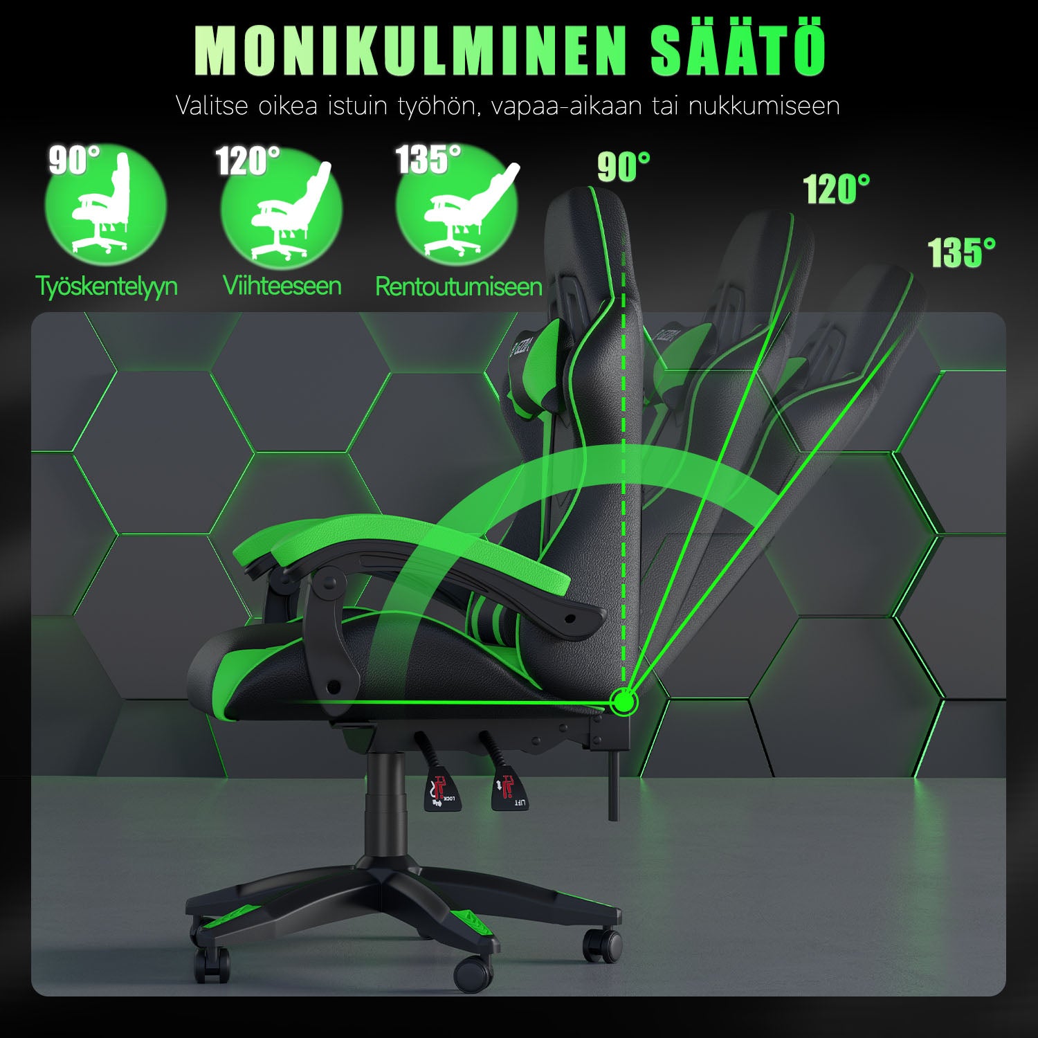 Pelituoli, Ergonominen Muotoilu, Niskatuki ja Ristiselän Tyyny, Pyörivä Kotitoimiston PU-nahkainen Tuoli