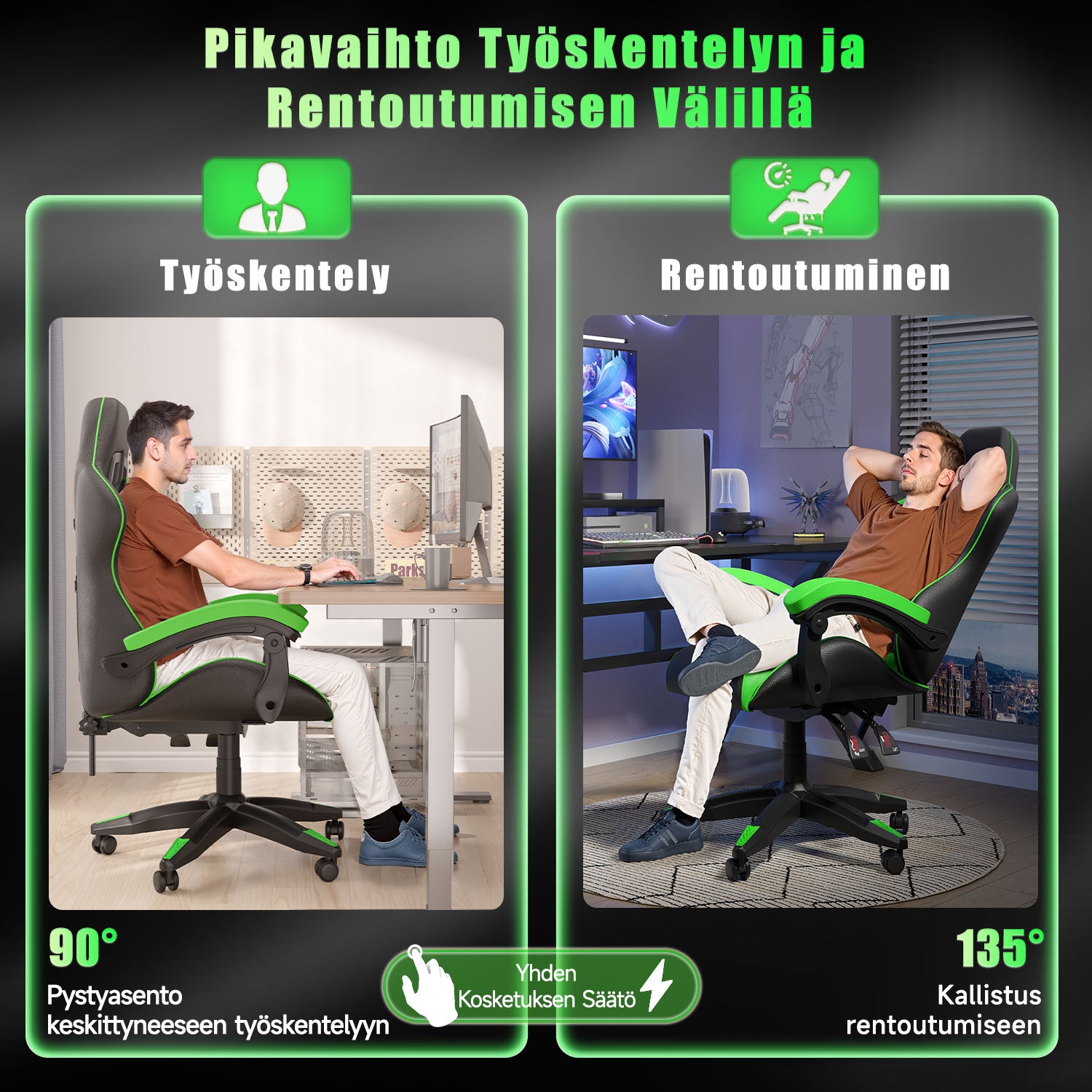 Pelituoli, Ergonominen Muotoilu, Niskatuki ja Ristiselän Tyyny, Pyörivä Kotitoimiston PU-nahkainen Tuoli