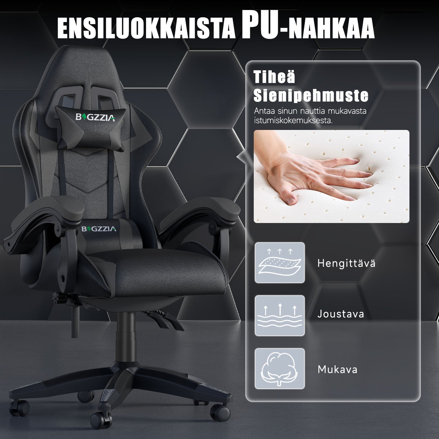 Pelituoli, Ergonominen Muotoilu, Niskatuki ja Ristiselän Tyyny, Pyörivä Kotitoimiston PU-nahkainen Tuoli