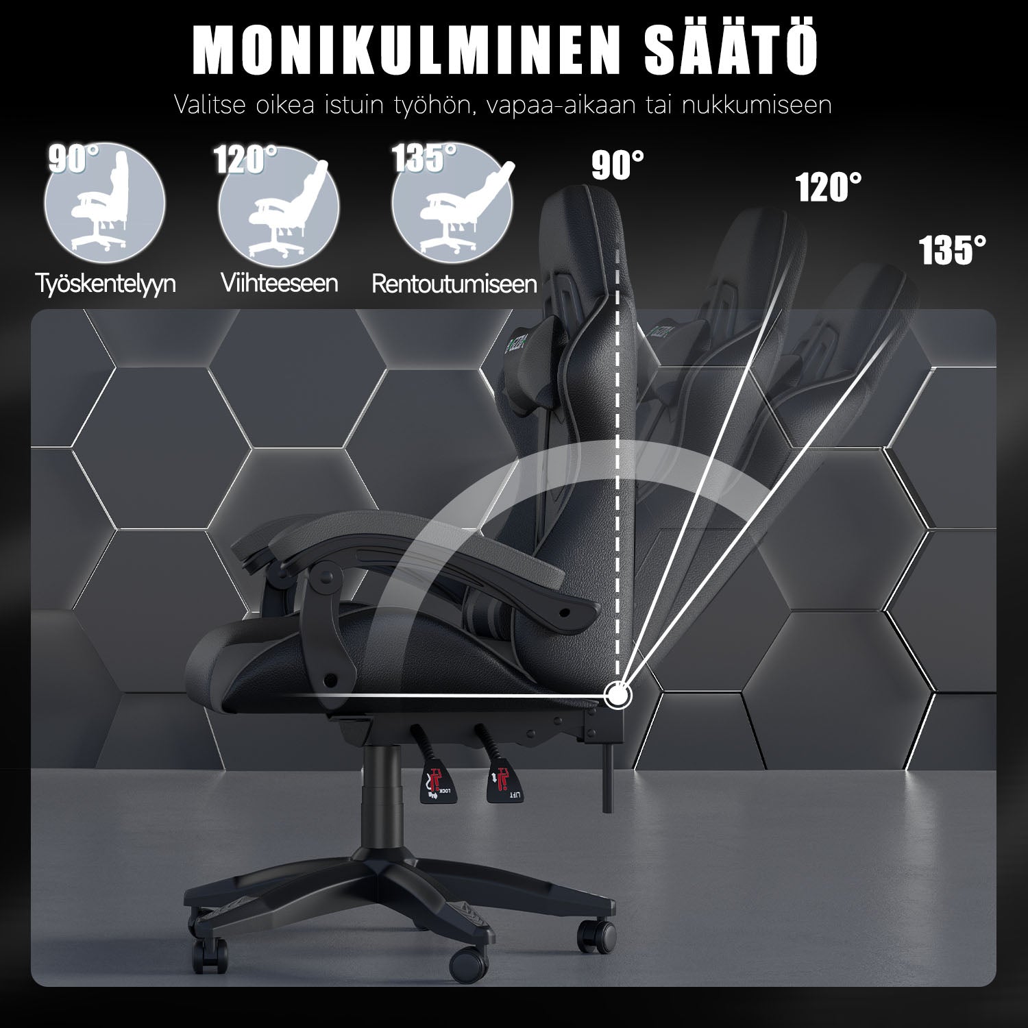 Pelituoli, Ergonominen Muotoilu, Niskatuki ja Ristiselän Tyyny, Pyörivä Kotitoimiston PU-nahkainen Tuoli