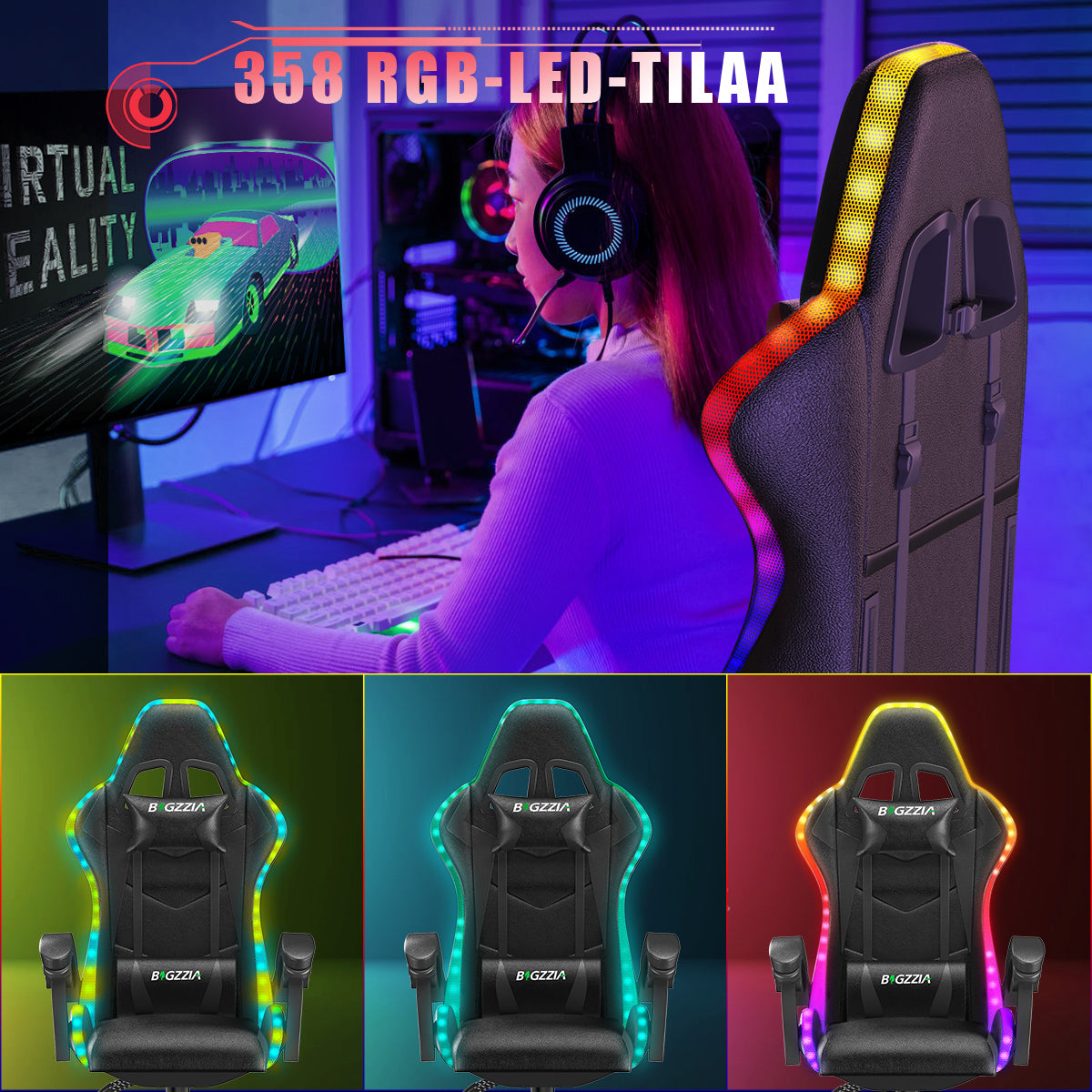 Ergonominen Pelituoli, 155° Kallistuva Pyörivä Tuoli Niskatuella, Ristiselän Tuki, PU-nahkainen Toimistotuoli