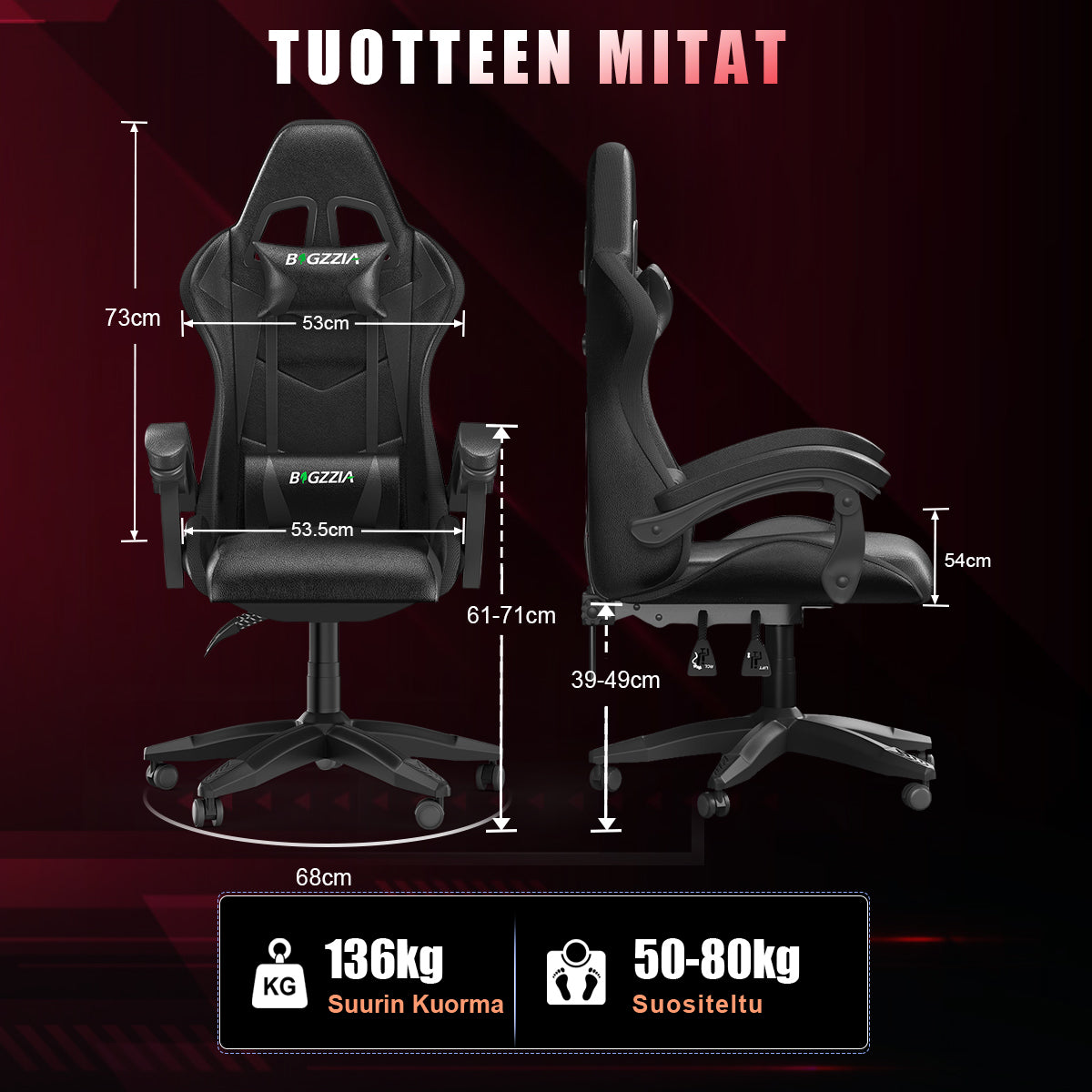 Ergonominen Pelituoli, 155° Kallistuva Pyörivä Tuoli Niskatuella, Ristiselän Tuki, PU-nahkainen Toimistotuoli