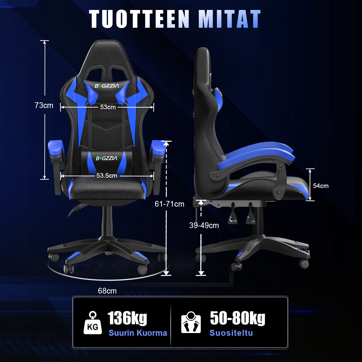 Ergonominen Pelituoli RGB-LED-valoilla, Kallistuvalla Kallistuksella, Niskatuella ja Ristiselän Tuella Kilpa-ajotyyliin