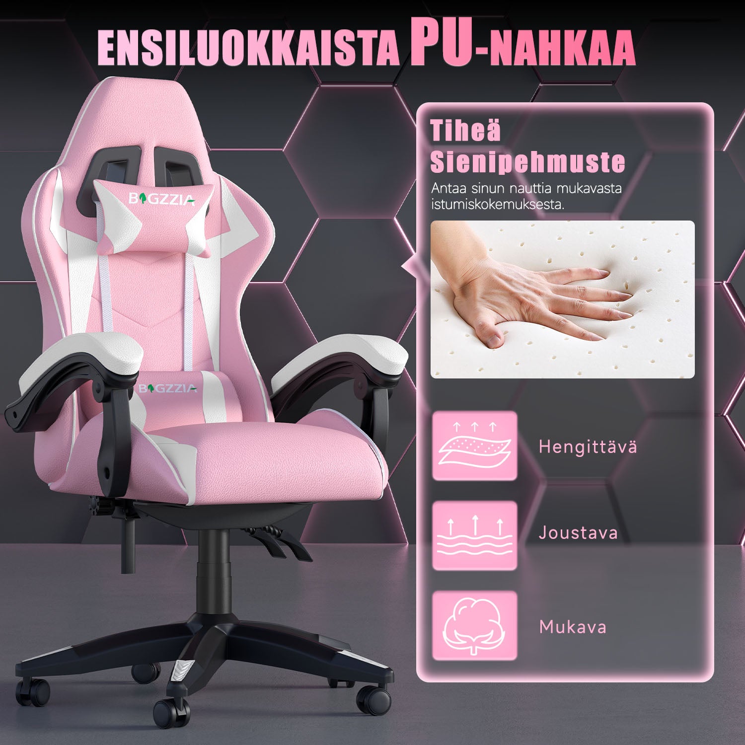 Pelituoli, Ergonominen Muotoilu, Niskatuki ja Ristiselän Tyyny, Pyörivä Kotitoimiston PU-nahkainen Tuoli
