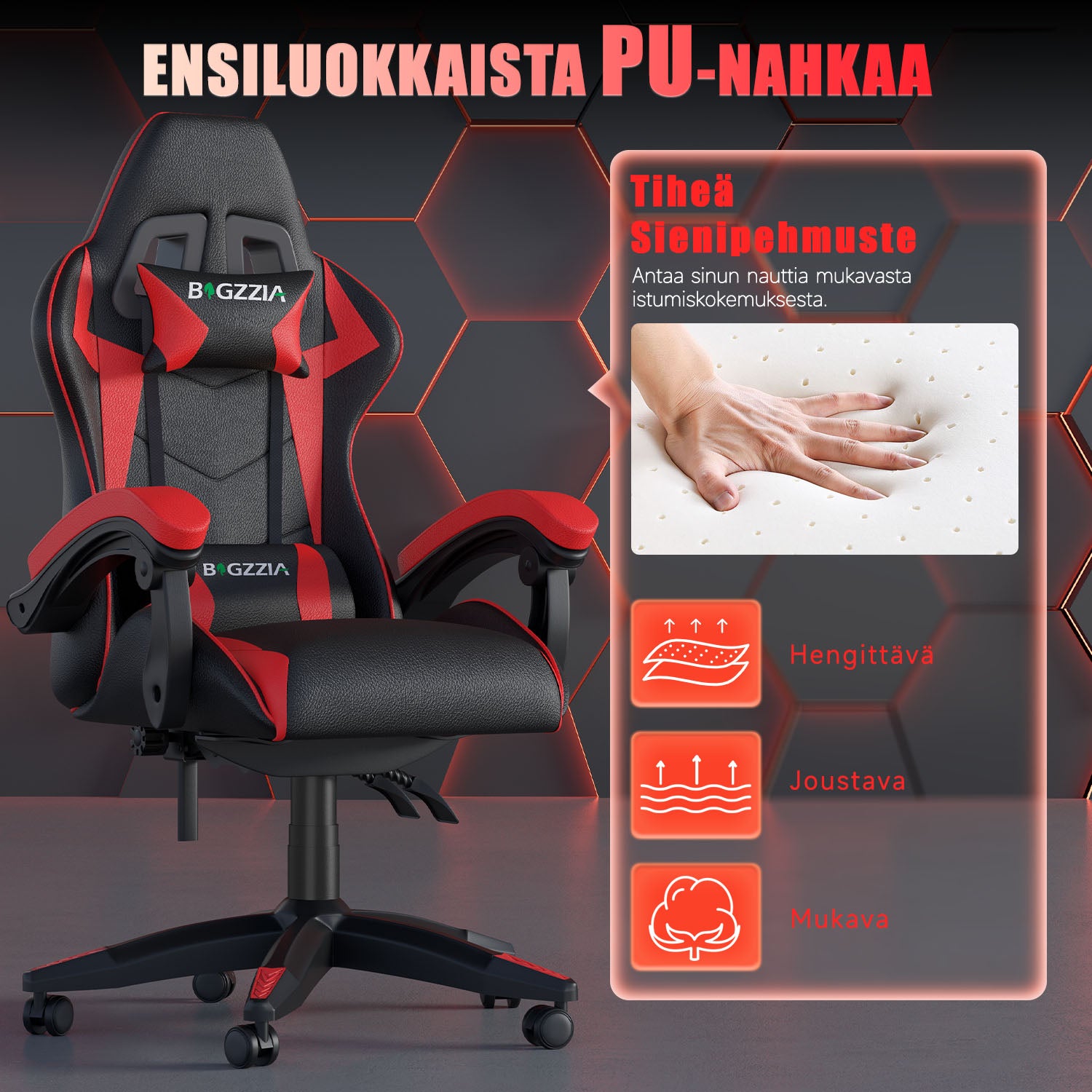 Pelituoli, Ergonominen Muotoilu, Niskatuki ja Ristiselän Tyyny, Pyörivä Kotitoimiston PU-nahkainen Tuoli