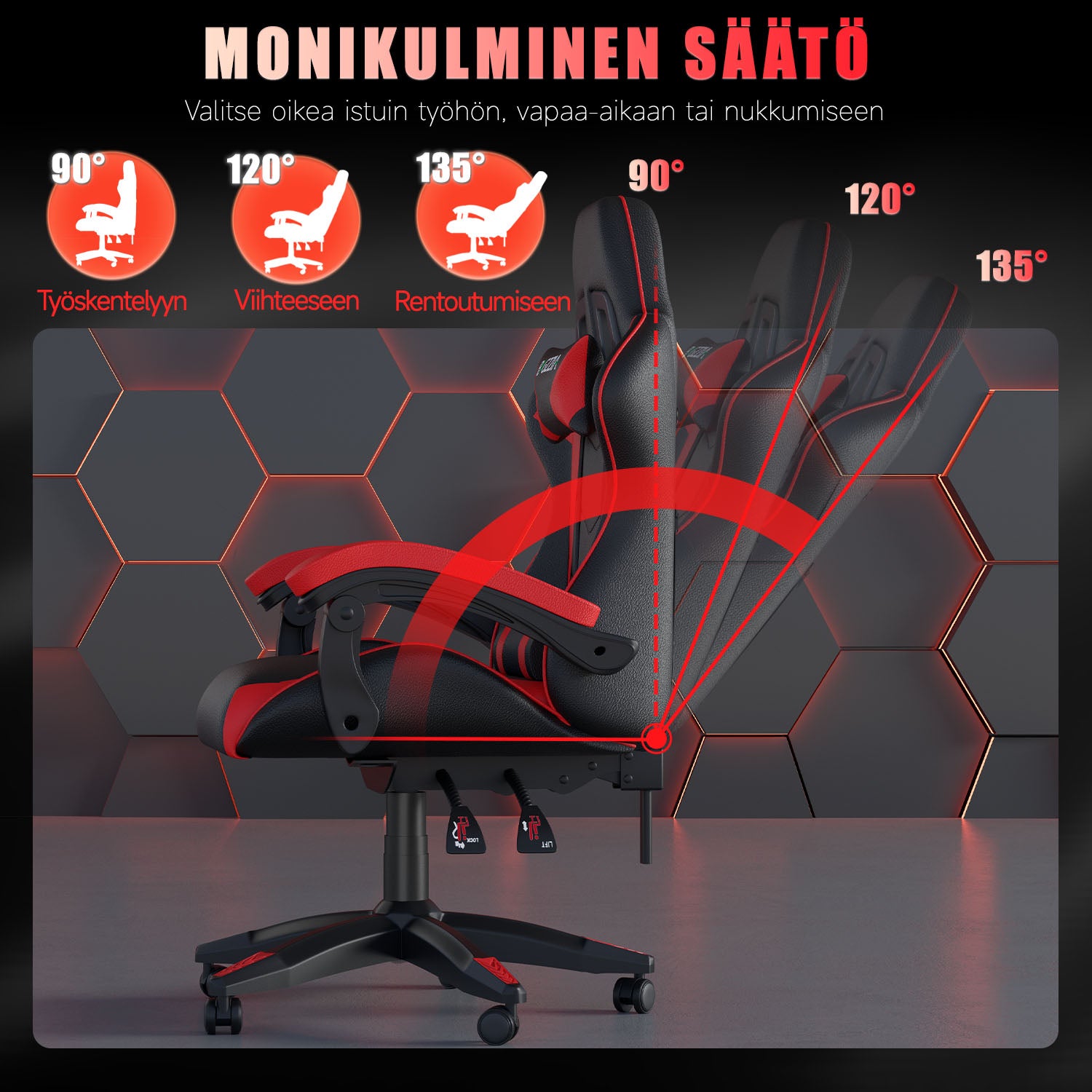 Pelituoli, Ergonominen Muotoilu, Niskatuki ja Ristiselän Tyyny, Pyörivä Kotitoimiston PU-nahkainen Tuoli