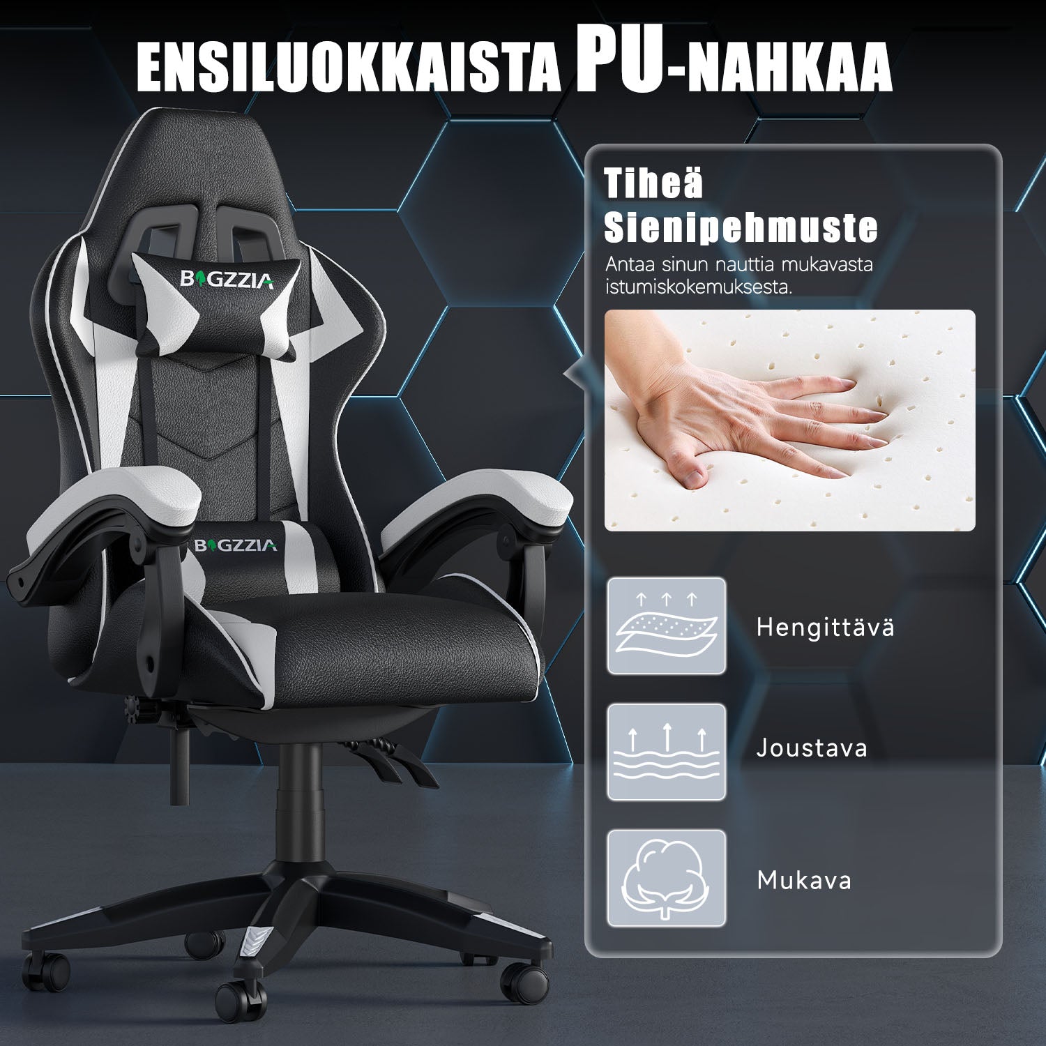 Pelituoli, Ergonominen Muotoilu, Niskatuki ja Ristiselän Tyyny, Pyörivä Kotitoimiston PU-nahkainen Tuoli