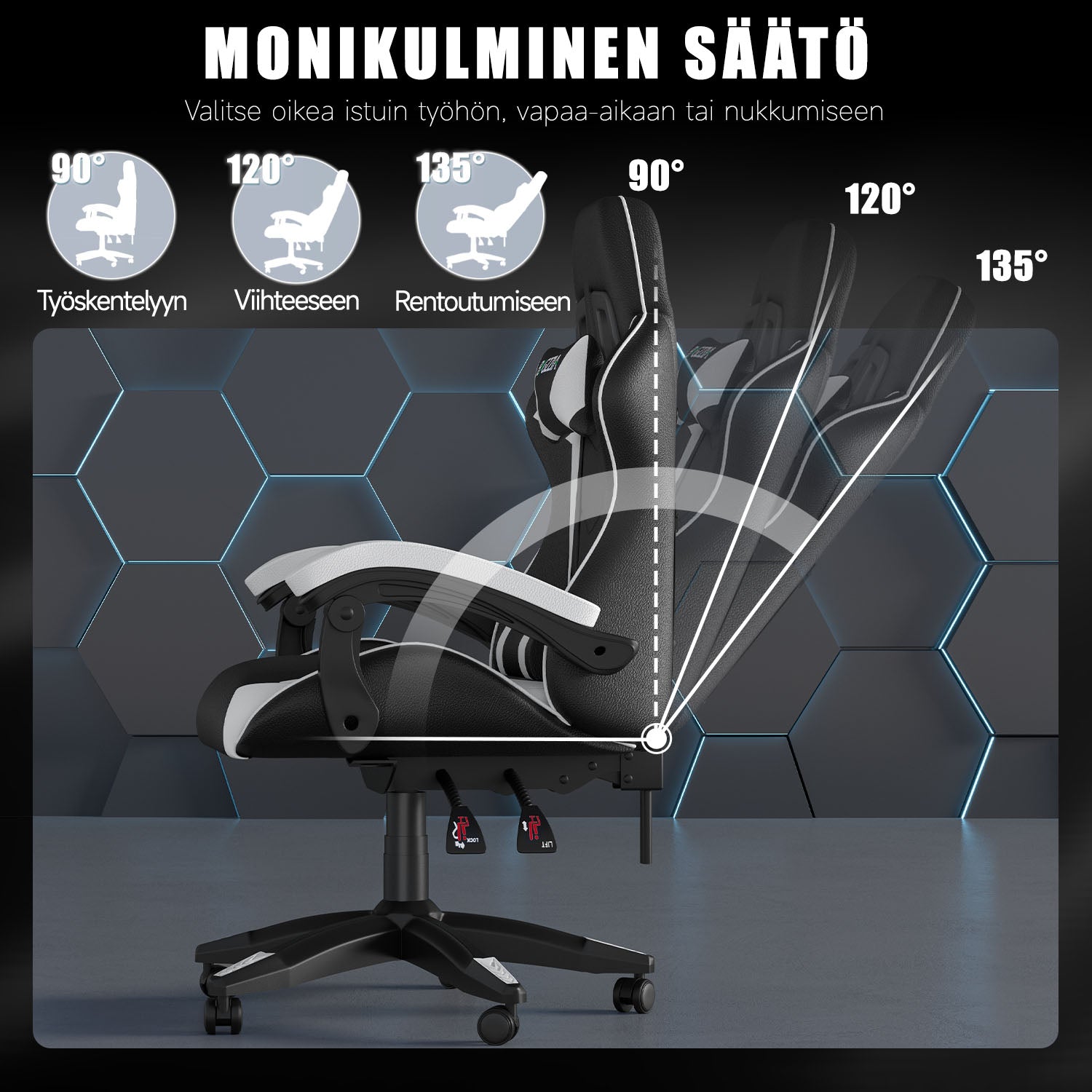 Pelituoli, Ergonominen Muotoilu, Niskatuki ja Ristiselän Tyyny, Pyörivä Kotitoimiston PU-nahkainen Tuoli