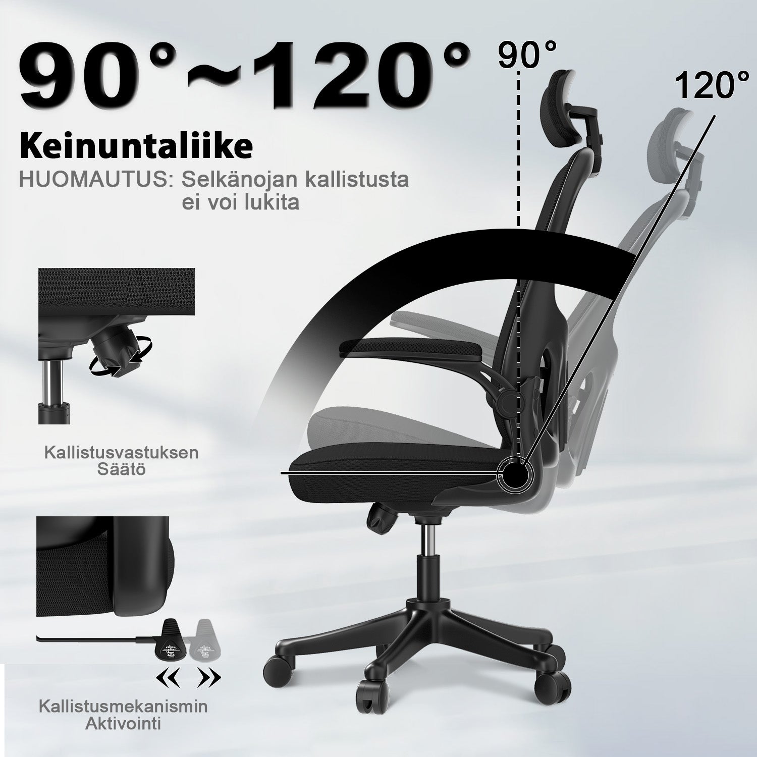 Toimistotuoli, Ergonominen Työtuoli, Pyörivä Tietokonetuoli Pehmustetulla Istuintyynyllä Kotiin/Toimistoon, eEnimmäiskuorma 150 kg