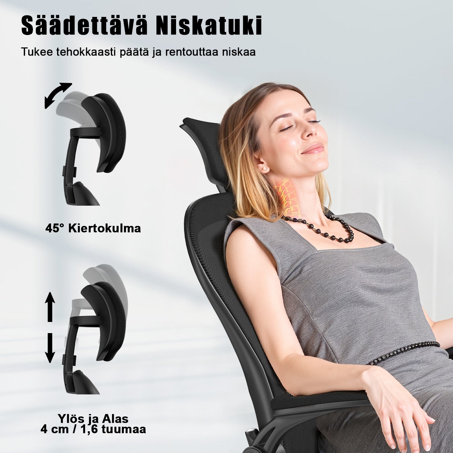 Toimistotuoli, Ergonominen Työtuoli, Pyörivä Tietokonetuoli Pehmustetulla Istuintyynyllä Kotiin/Toimistoon, eEnimmäiskuorma 150 kg