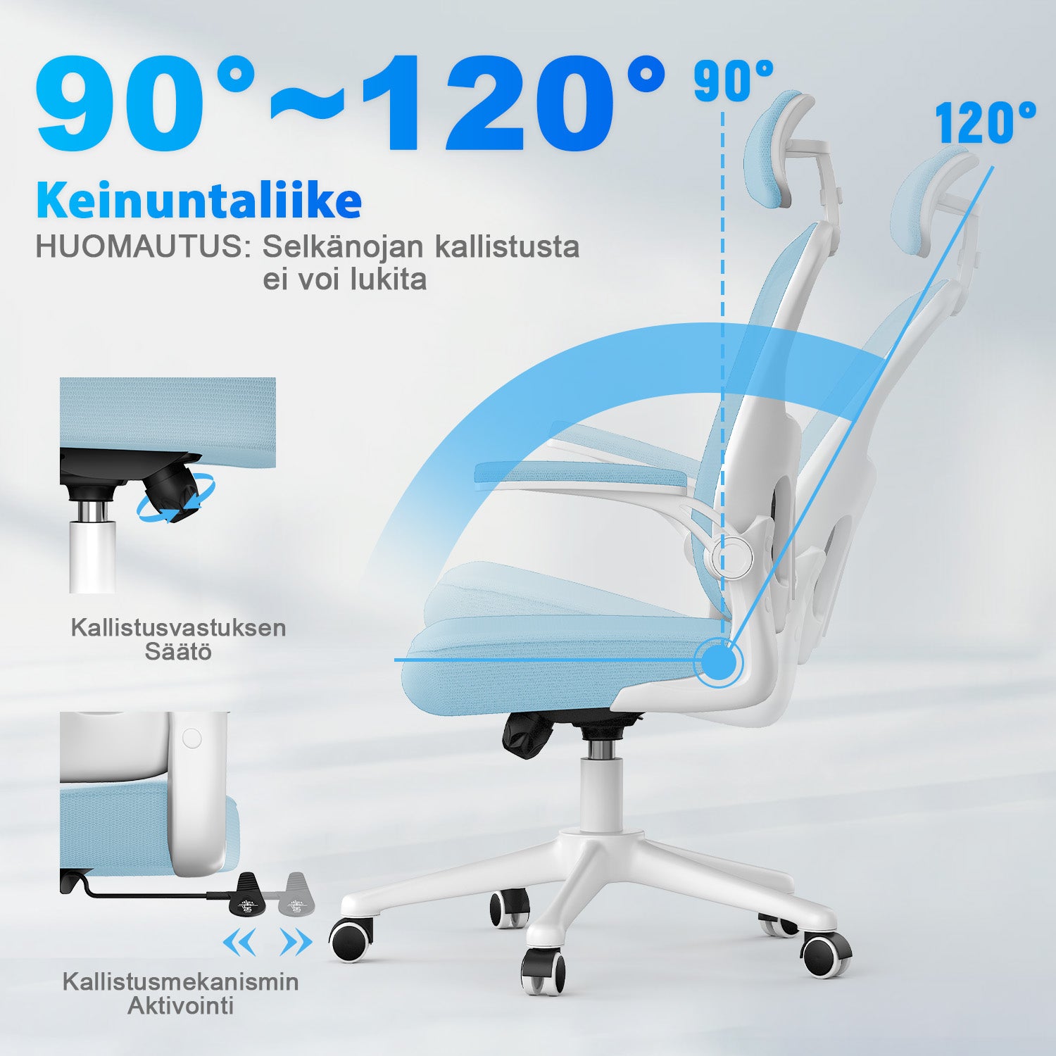Toimistotuoli, Ergonominen Työtuoli, Pyörivä Tietokonetuoli Pehmustetulla Istuintyynyllä Kotiin/Toimistoon, eEnimmäiskuorma 150 kg