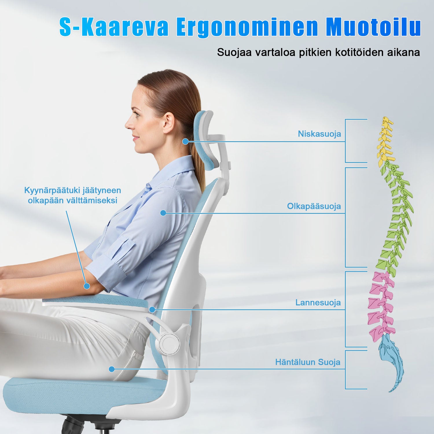 Toimistotuoli, Ergonominen Työtuoli, Pyörivä Tietokonetuoli Pehmustetulla Istuintyynyllä Kotiin/Toimistoon, eEnimmäiskuorma 150 kg