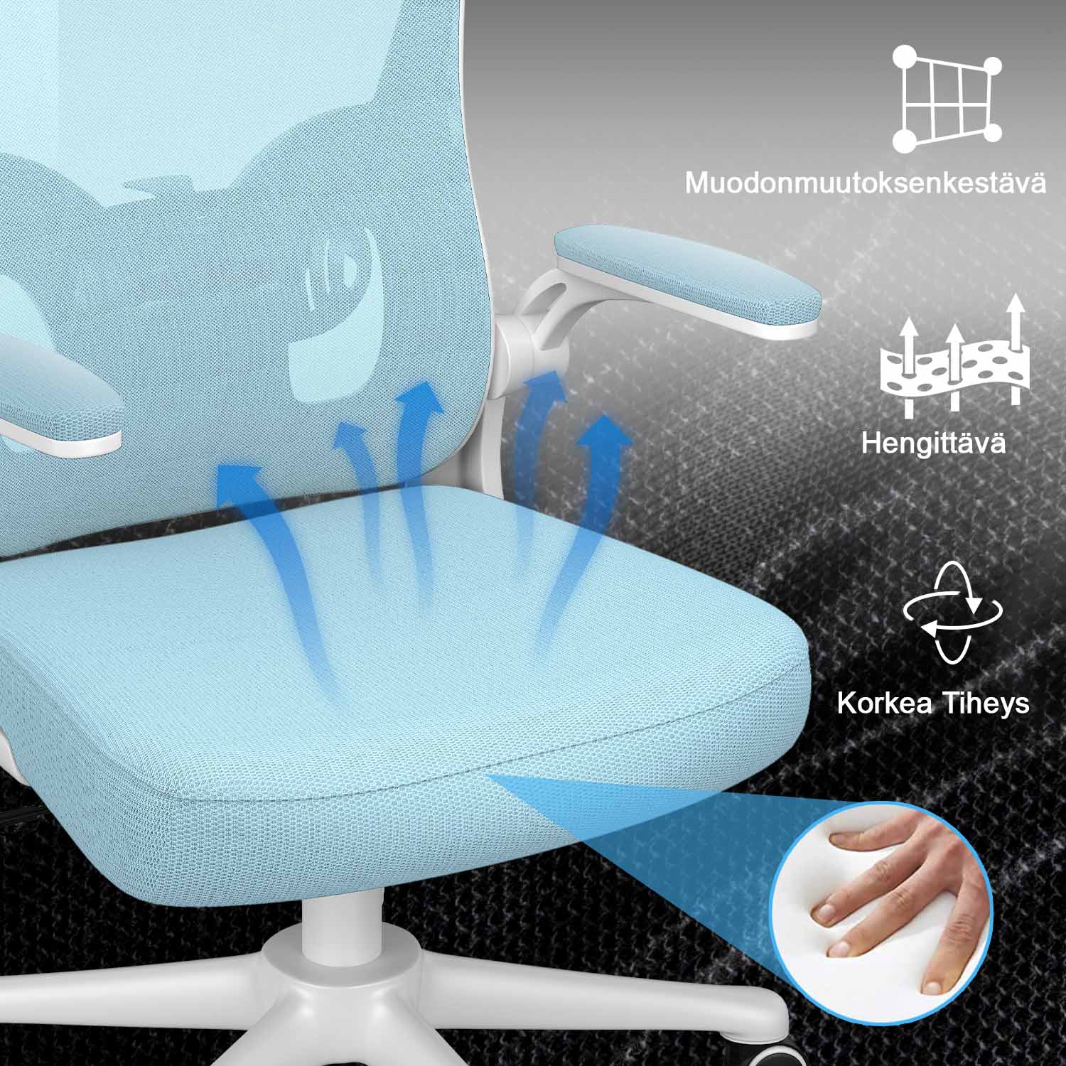 Toimistotuoli, Ergonominen Työtuoli, Pyörivä Tietokonetuoli Pehmustetulla Istuintyynyllä Kotiin/Toimistoon, eEnimmäiskuorma 150 kg