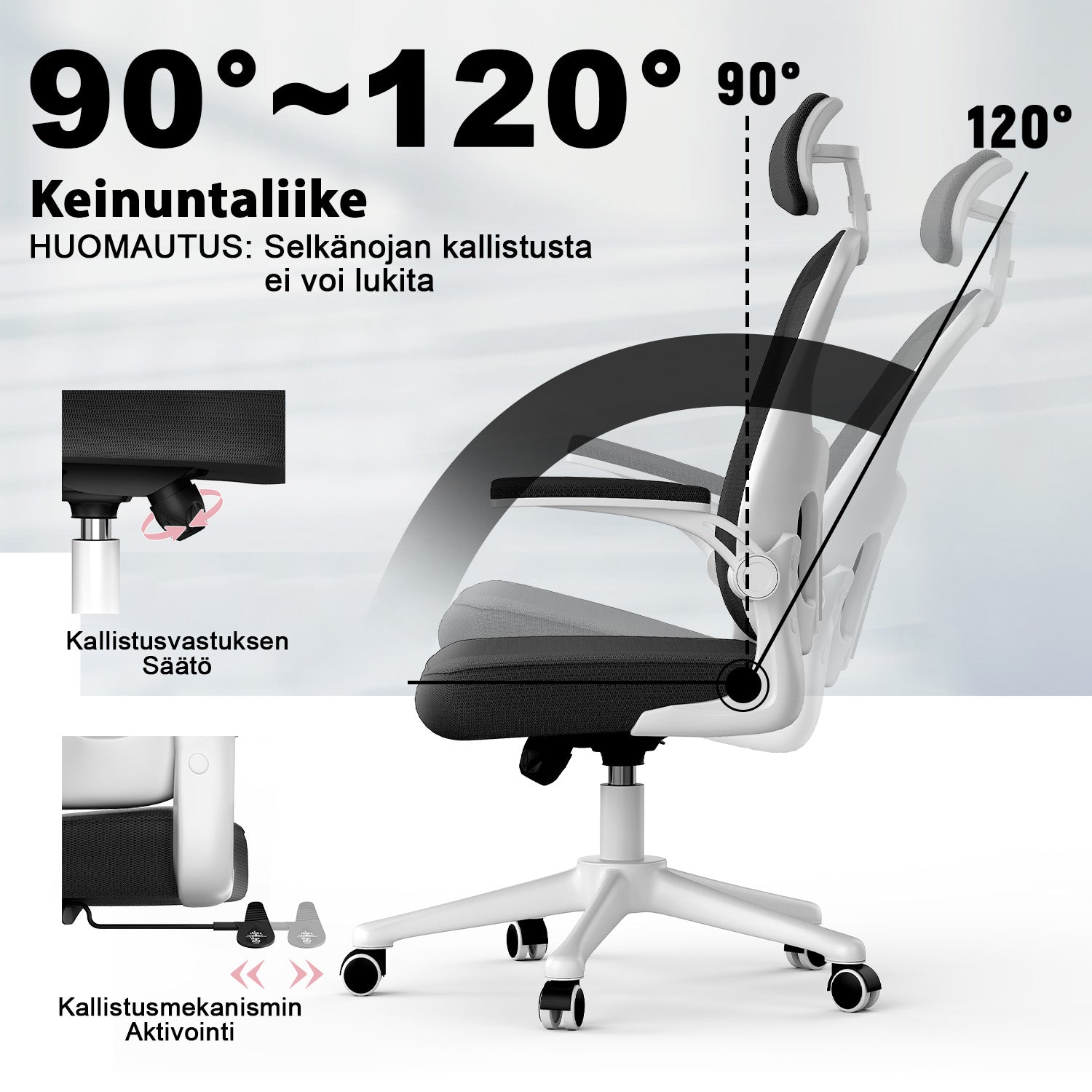 Toimistotuoli, Ergonominen Työtuoli, Pyörivä Tietokonetuoli Pehmustetulla Istuintyynyllä Kotiin/Toimistoon, eEnimmäiskuorma 150 kg