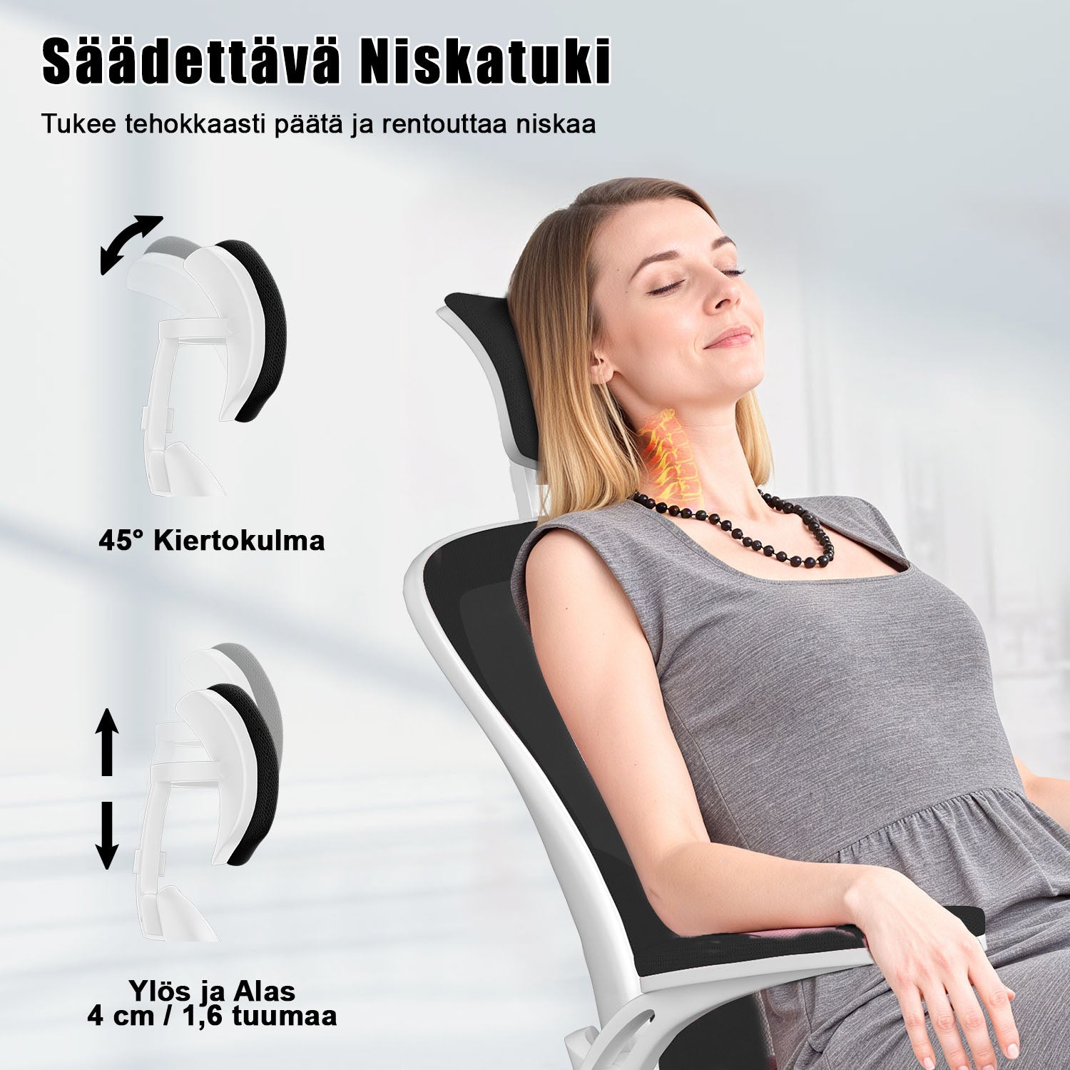 Toimistotuoli, Ergonominen Työtuoli, Pyörivä Tietokonetuoli Pehmustetulla Istuintyynyllä Kotiin/Toimistoon, eEnimmäiskuorma 150 kg