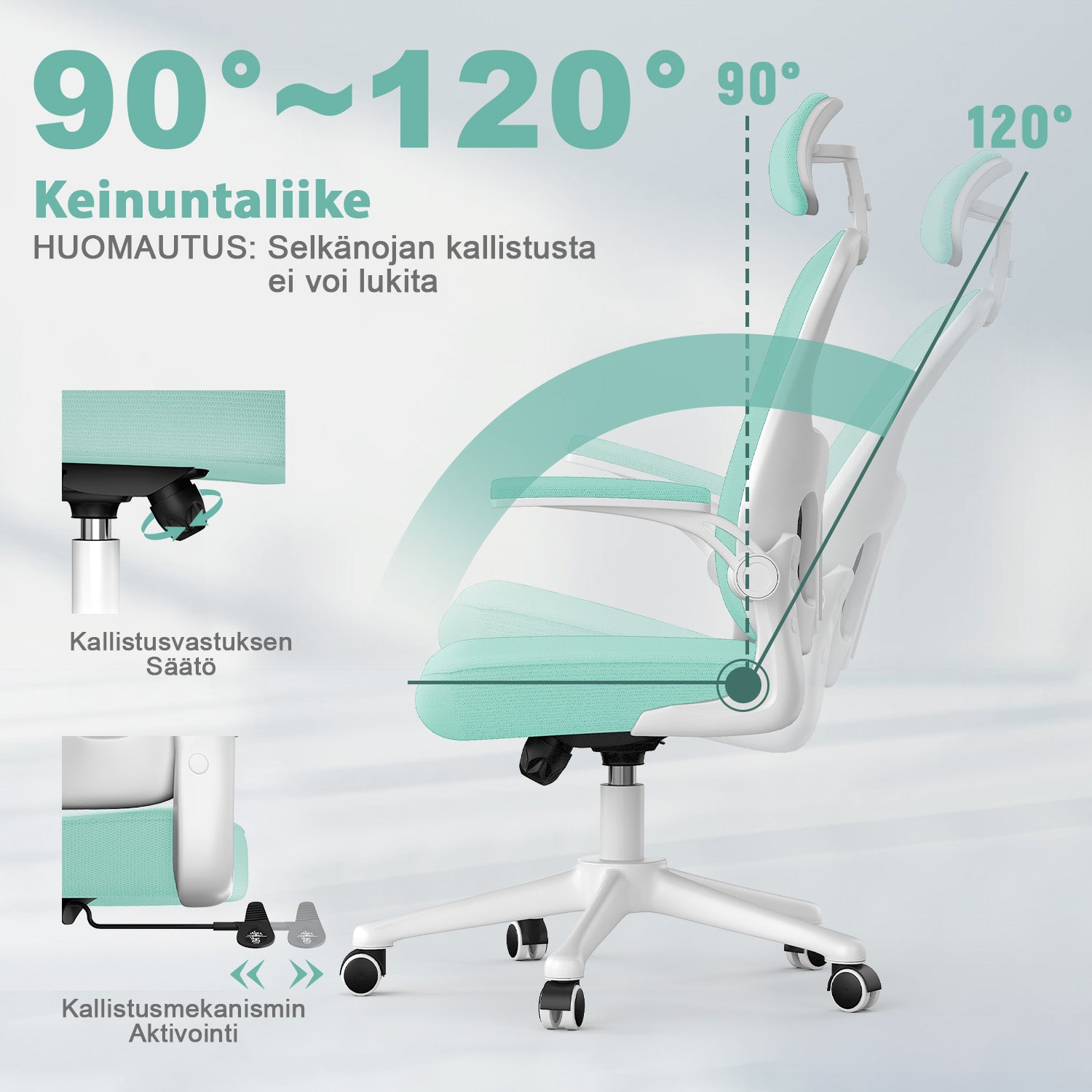 Toimistotuoli, Ergonominen Työtuoli, Pyörivä Tietokonetuoli Pehmustetulla Istuintyynyllä Kotiin/Toimistoon, eEnimmäiskuorma 150 kg