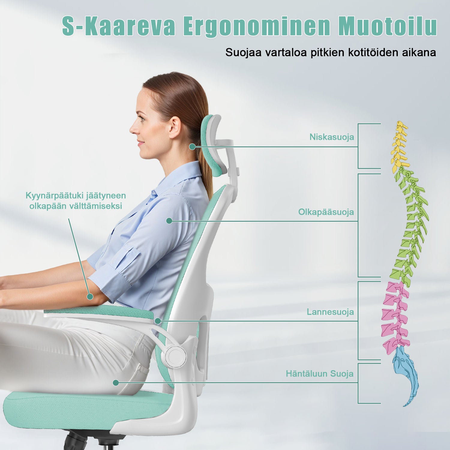 Toimistotuoli, Ergonominen Työtuoli, Pyörivä Tietokonetuoli Pehmustetulla Istuintyynyllä Kotiin/Toimistoon, eEnimmäiskuorma 150 kg