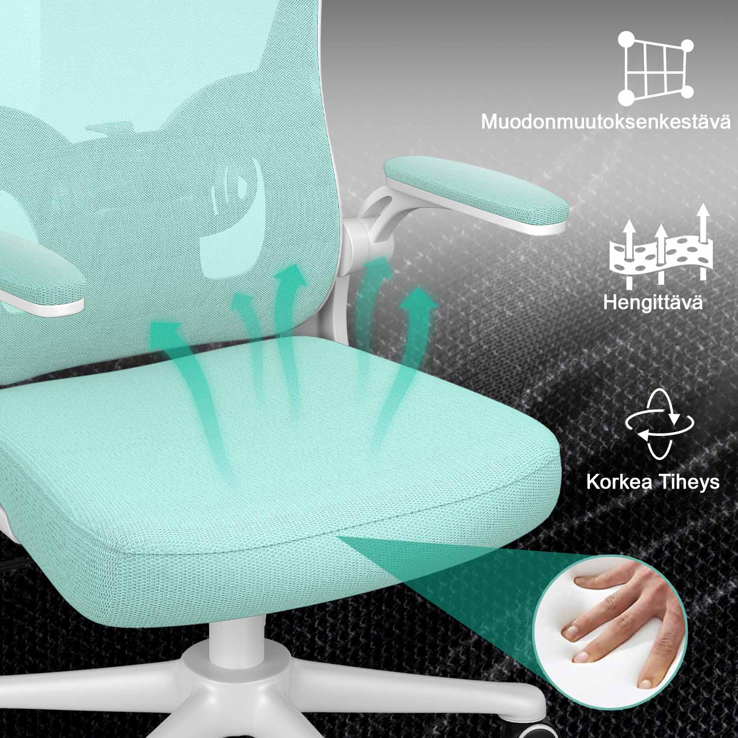 Toimistotuoli, Ergonominen Työtuoli, Pyörivä Tietokonetuoli Pehmustetulla Istuintyynyllä Kotiin/Toimistoon, eEnimmäiskuorma 150 kg