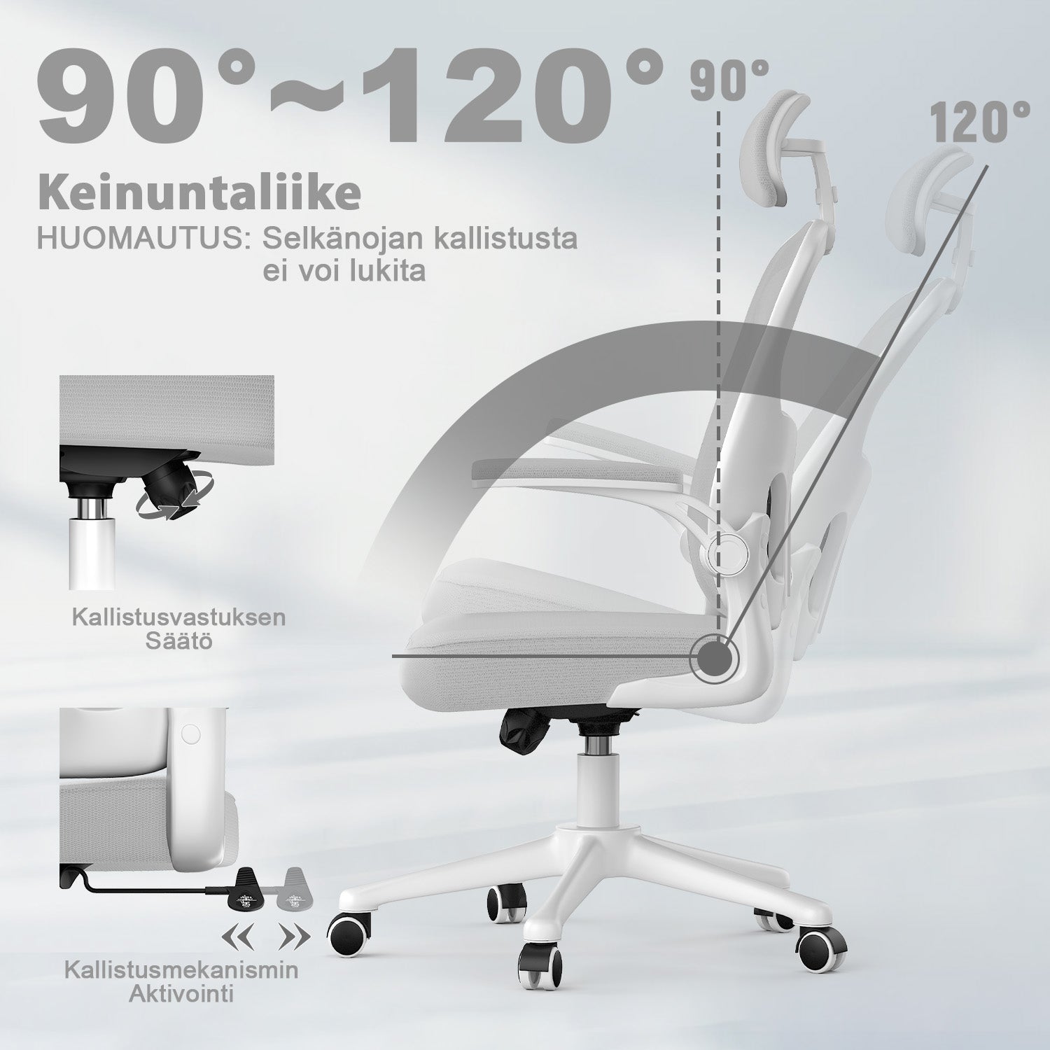 Toimistotuoli, Ergonominen Työtuoli, Pyörivä Tietokonetuoli Pehmustetulla Istuintyynyllä Kotiin/Toimistoon, eEnimmäiskuorma 150 kg