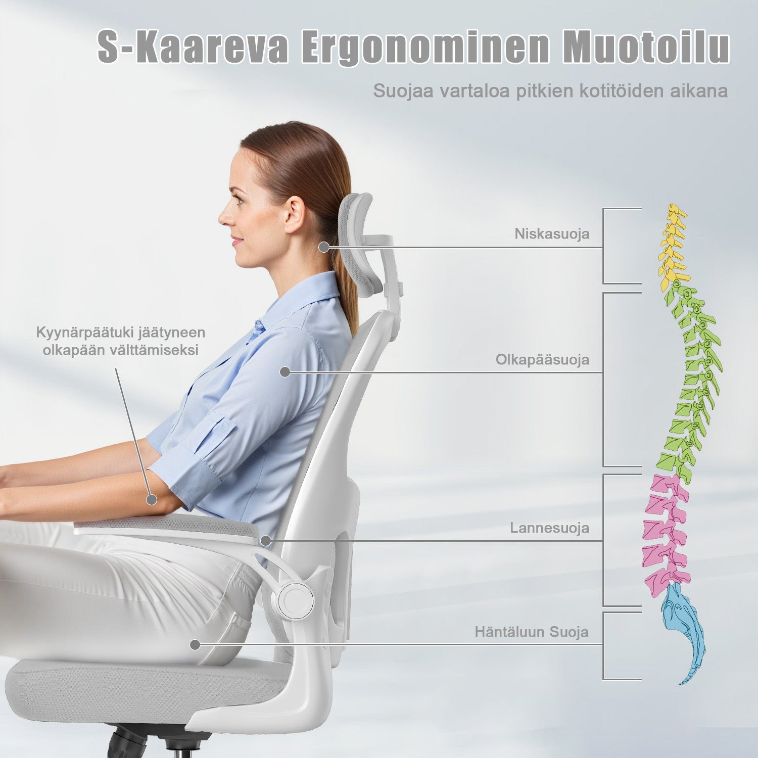 Toimistotuoli, Ergonominen Työtuoli, Pyörivä Tietokonetuoli Pehmustetulla Istuintyynyllä Kotiin/Toimistoon, eEnimmäiskuorma 150 kg