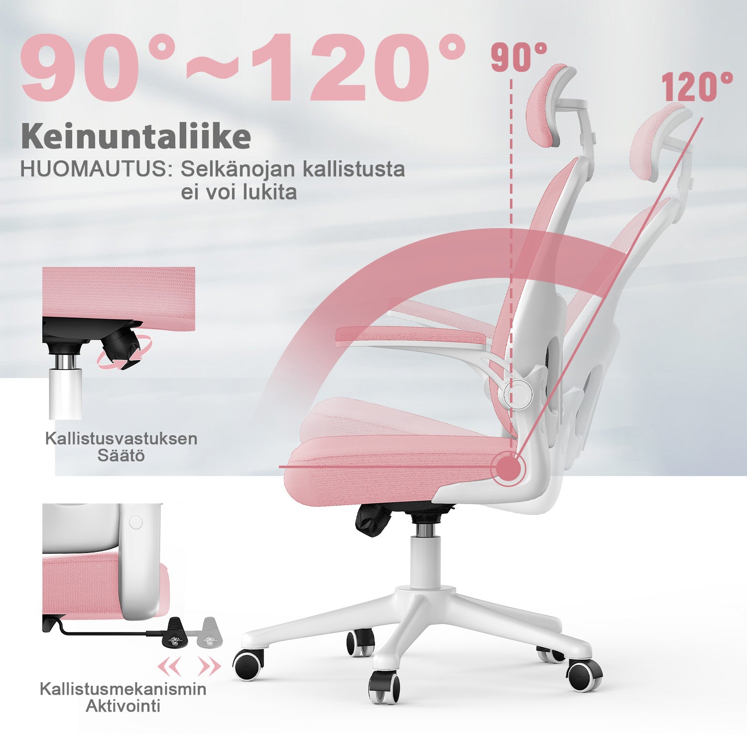 Toimistotuoli, Ergonominen Työtuoli, Pyörivä Tietokonetuoli Pehmustetulla Istuintyynyllä Kotiin/Toimistoon, eEnimmäiskuorma 150 kg