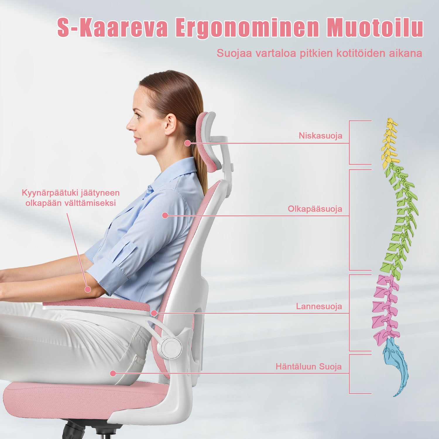 Toimistotuoli, Ergonominen Työtuoli, Pyörivä Tietokonetuoli Pehmustetulla Istuintyynyllä Kotiin/Toimistoon, eEnimmäiskuorma 150 kg