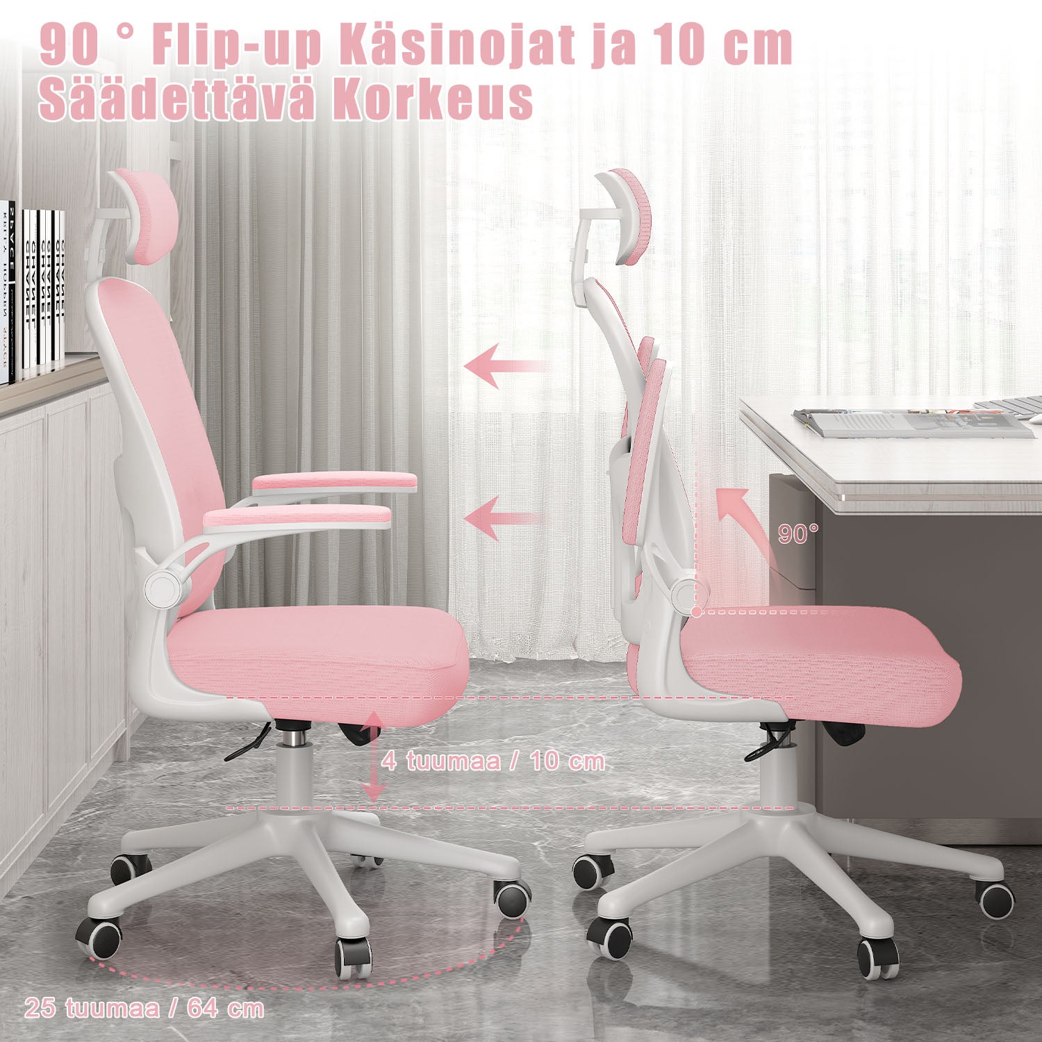 Toimistotuoli, Ergonominen Työtuoli, Pyörivä Tietokonetuoli Pehmustetulla Istuintyynyllä Kotiin/Toimistoon, eEnimmäiskuorma 150 kg
