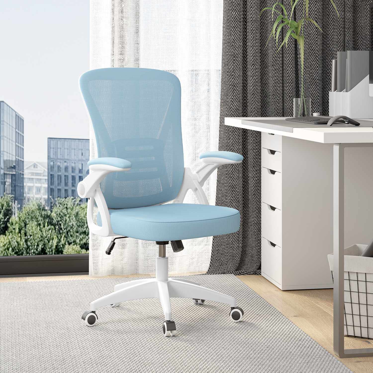Toimistotuoli Ergonominen Työtuoli, Jossa 90° Ylös Taittuva Käsinoja, Korkeussäädettävä Työtuoli