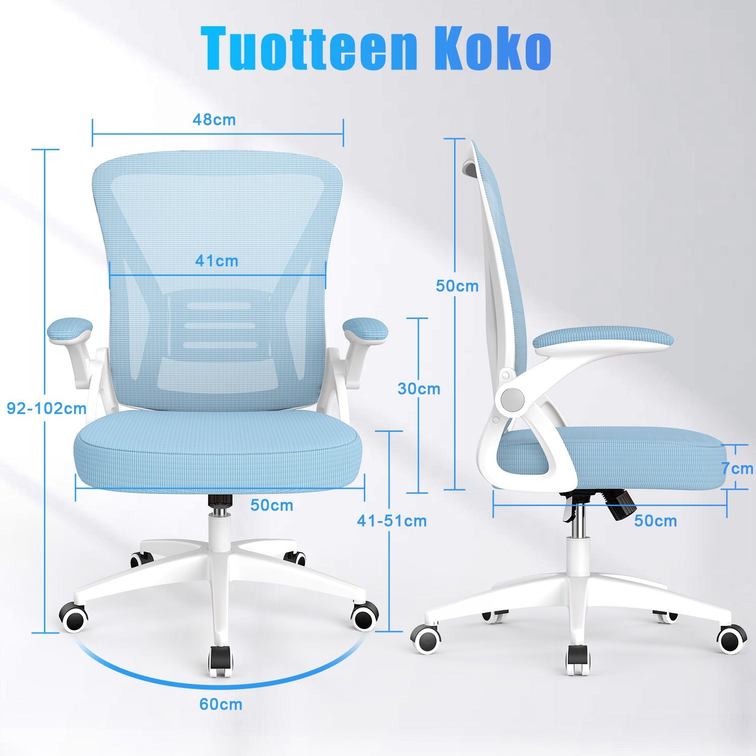 Toimistotuoli Ergonominen Työtuoli, Jossa 90° Ylös Taittuva Käsinoja, Korkeussäädettävä Työtuoli
