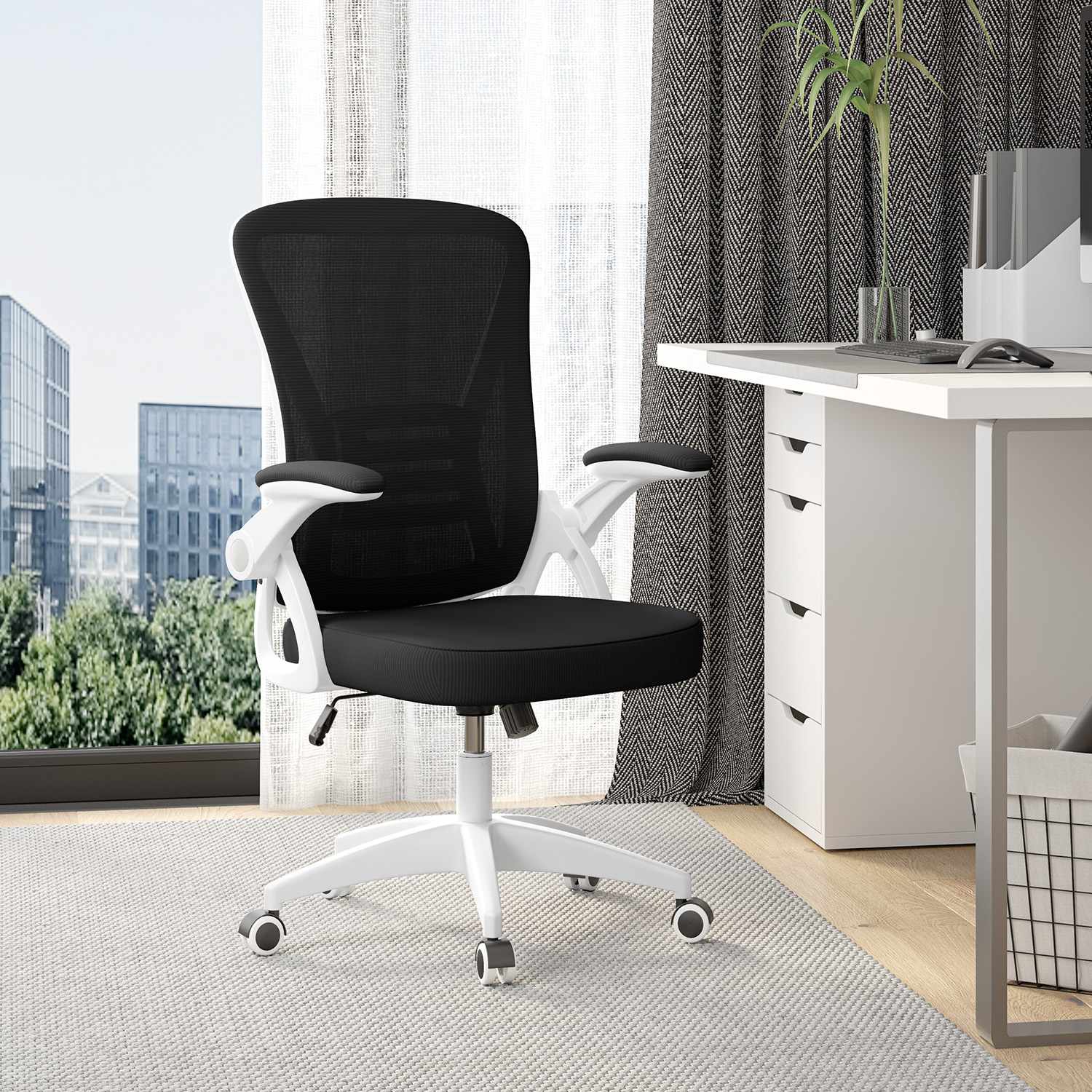 Toimistotuoli Ergonominen Työtuoli, Jossa 90° Ylös Taittuva Käsinoja, Korkeussäädettävä Työtuoli