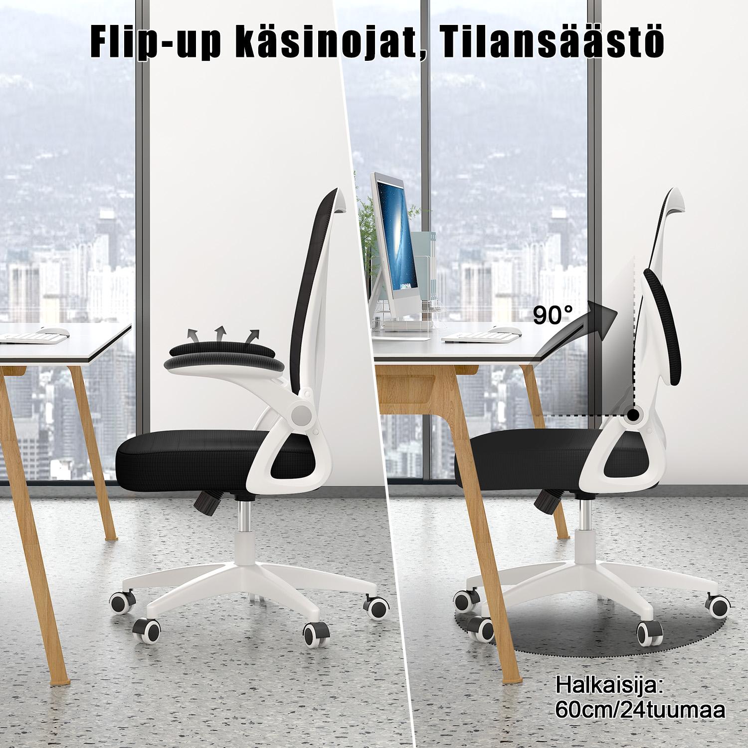 Toimistotuoli Ergonominen Työtuoli, Jossa 90° Ylös Taittuva Käsinoja, Korkeussäädettävä Työtuoli