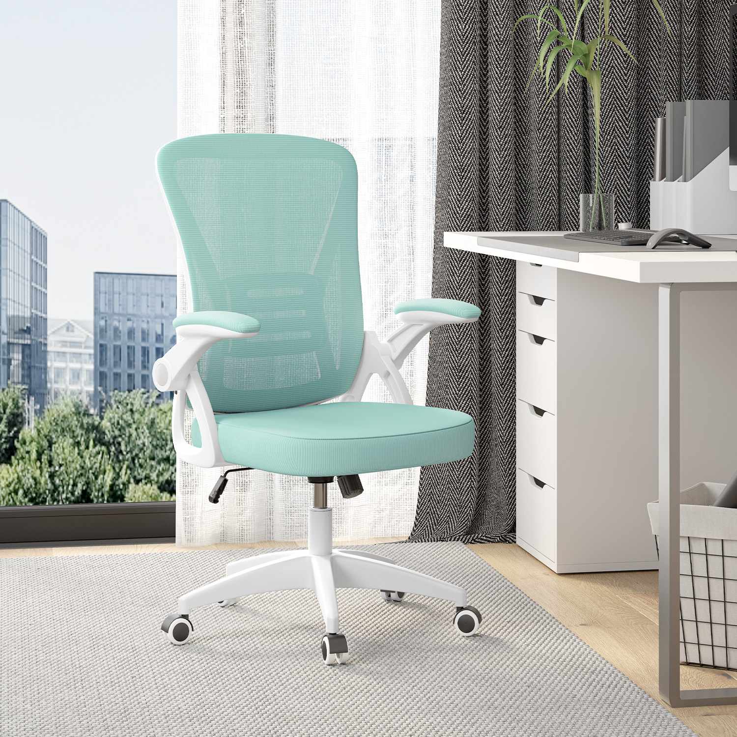 Toimistotuoli Ergonominen Työtuoli, Jossa 90° Ylös Taittuva Käsinoja, Korkeussäädettävä Työtuoli