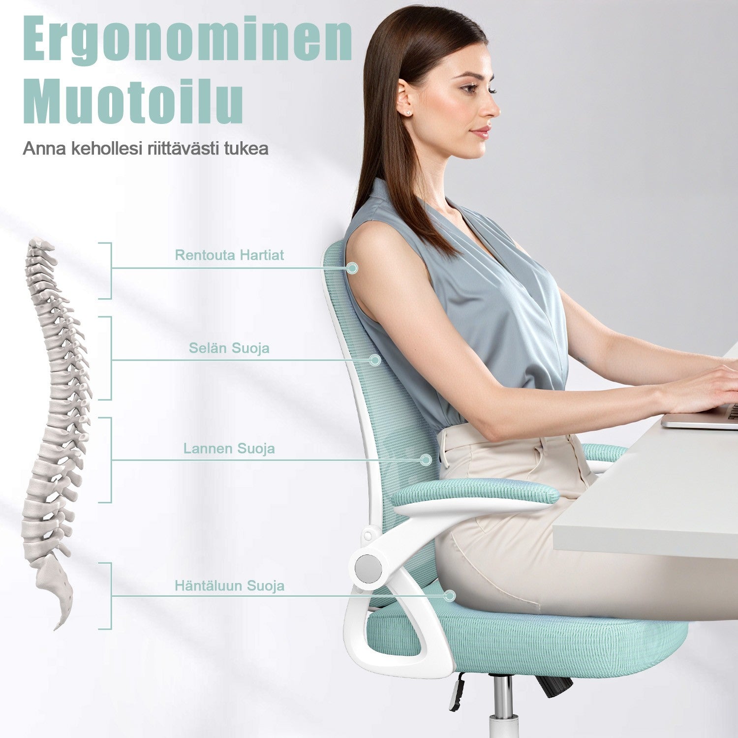 Toimistotuoli Ergonominen Työtuoli, Jossa 90° Ylös Taittuva Käsinoja, Korkeussäädettävä Työtuoli