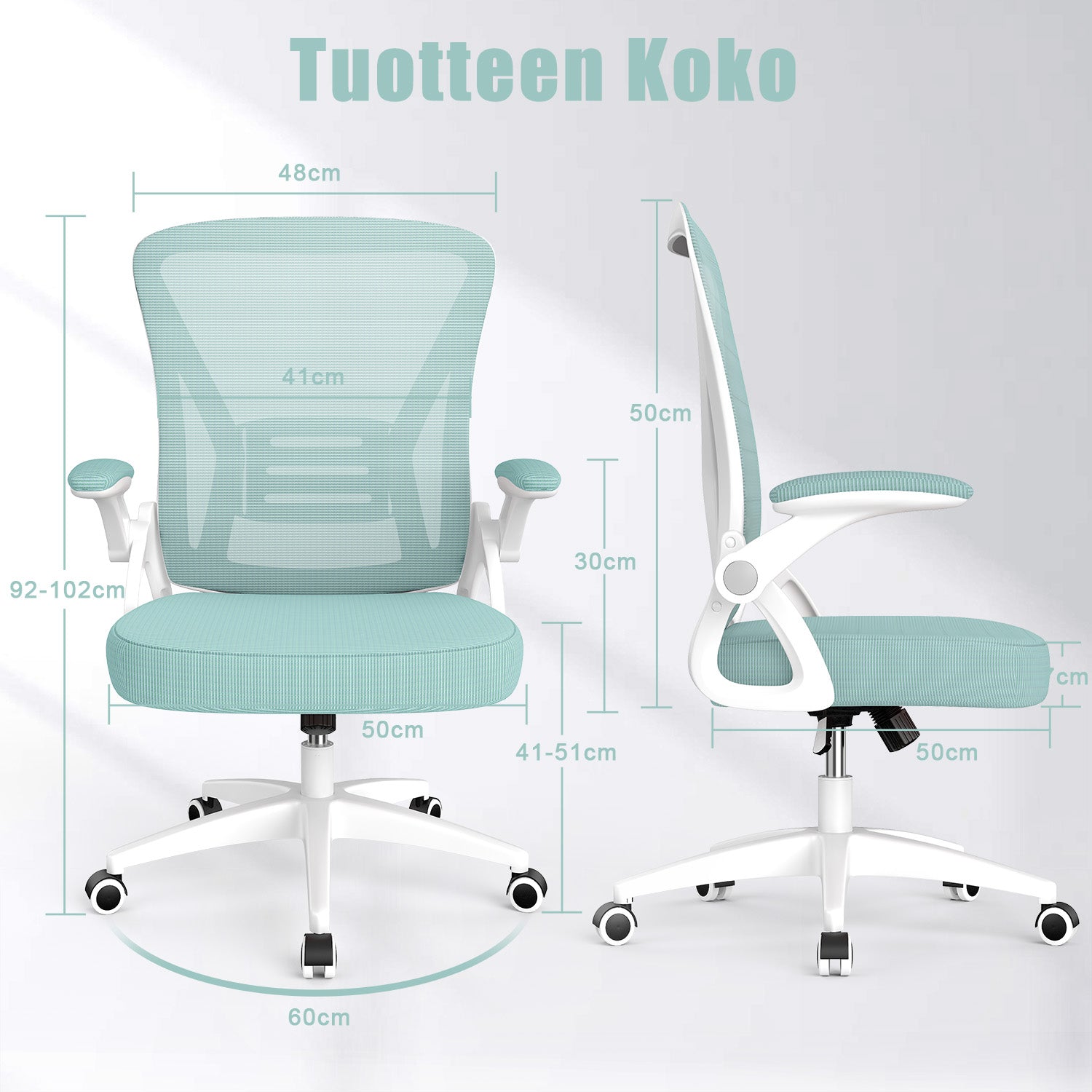 Toimistotuoli Ergonominen Työtuoli, Jossa 90° Ylös Taittuva Käsinoja, Korkeussäädettävä Työtuoli
