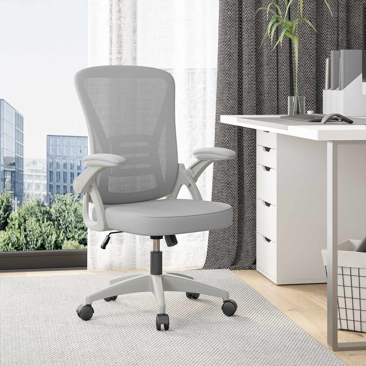 Toimistotuoli Ergonominen Työtuoli, Jossa 90° Ylös Taittuva Käsinoja, Korkeussäädettävä Työtuoli
