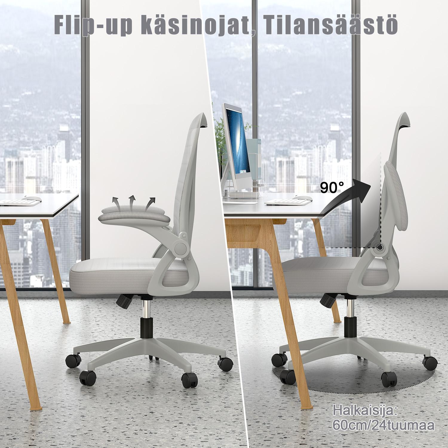 Toimistotuoli Ergonominen Työtuoli, Jossa 90° Ylös Taittuva Käsinoja, Korkeussäädettävä Työtuoli