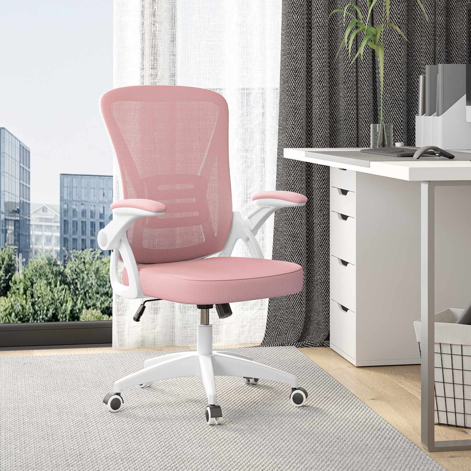Toimistotuoli Ergonominen Työtuoli, Jossa 90° Ylös Taittuva Käsinoja, Korkeussäädettävä Työtuoli