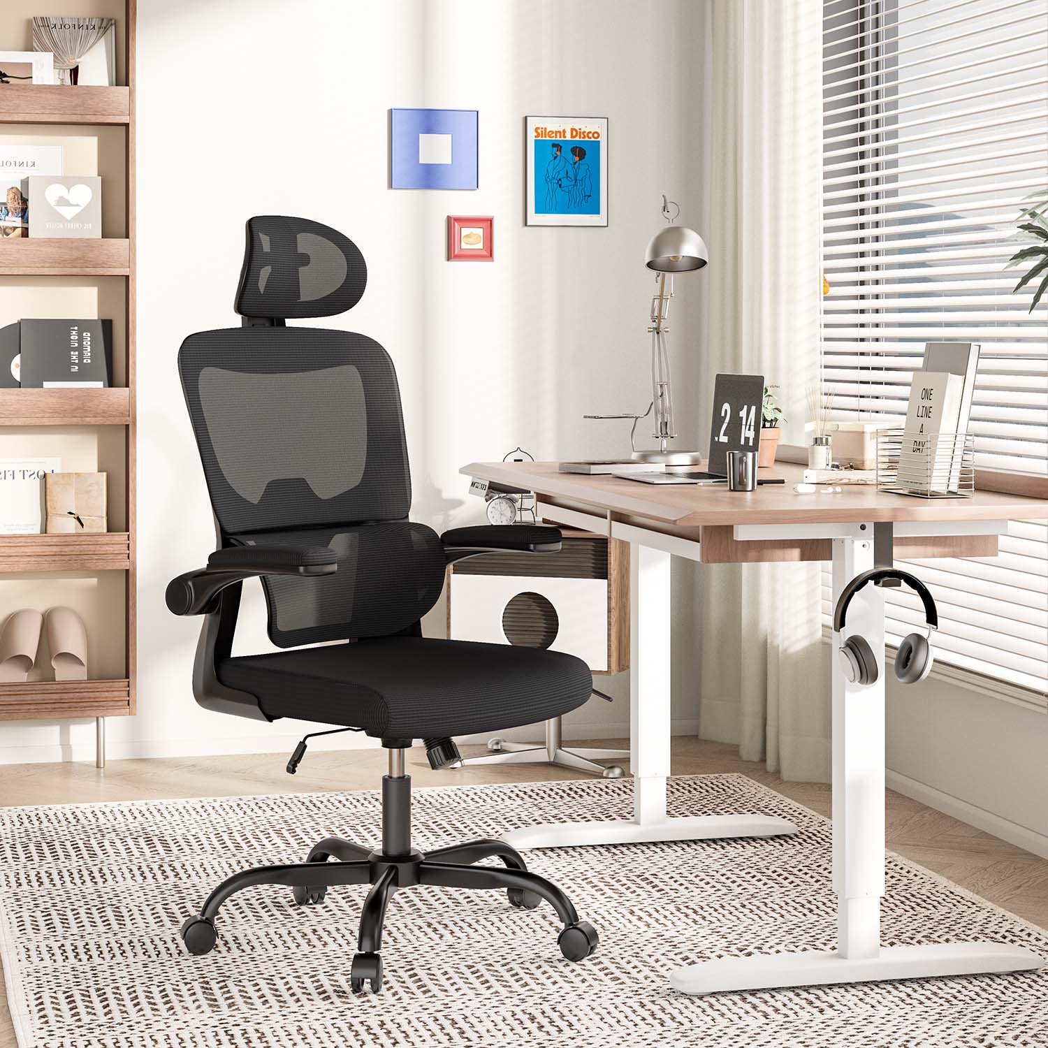 Toimistotuoli, Ergonominen Työtuoli, Pyörivä Tietokonetuoli Pehmustetulla Istuintyynyllä Kotiin/Toimistoon, eEnimmäiskuorma 150 kg